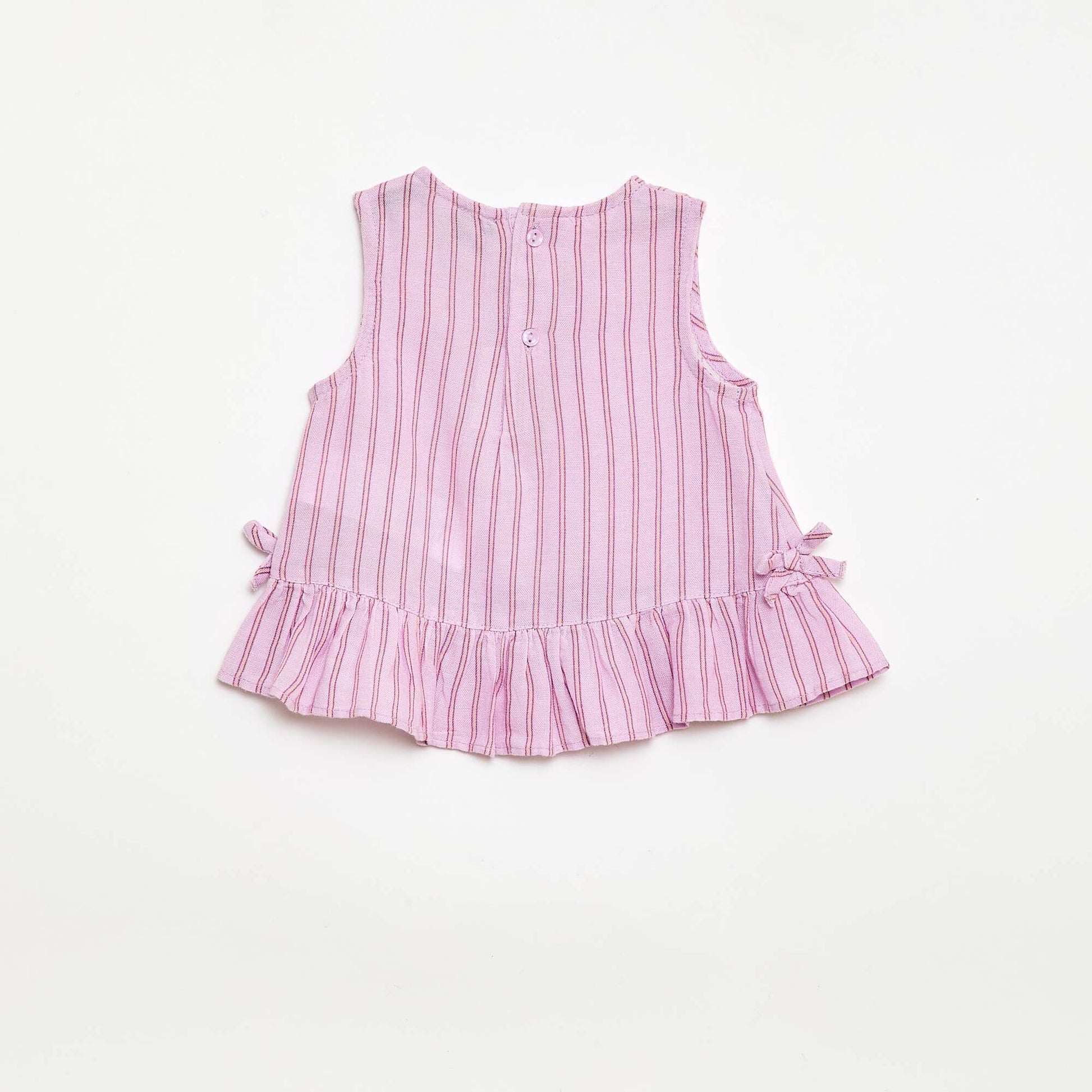 Sleeveless blouse with ruffles and bows PURPLE