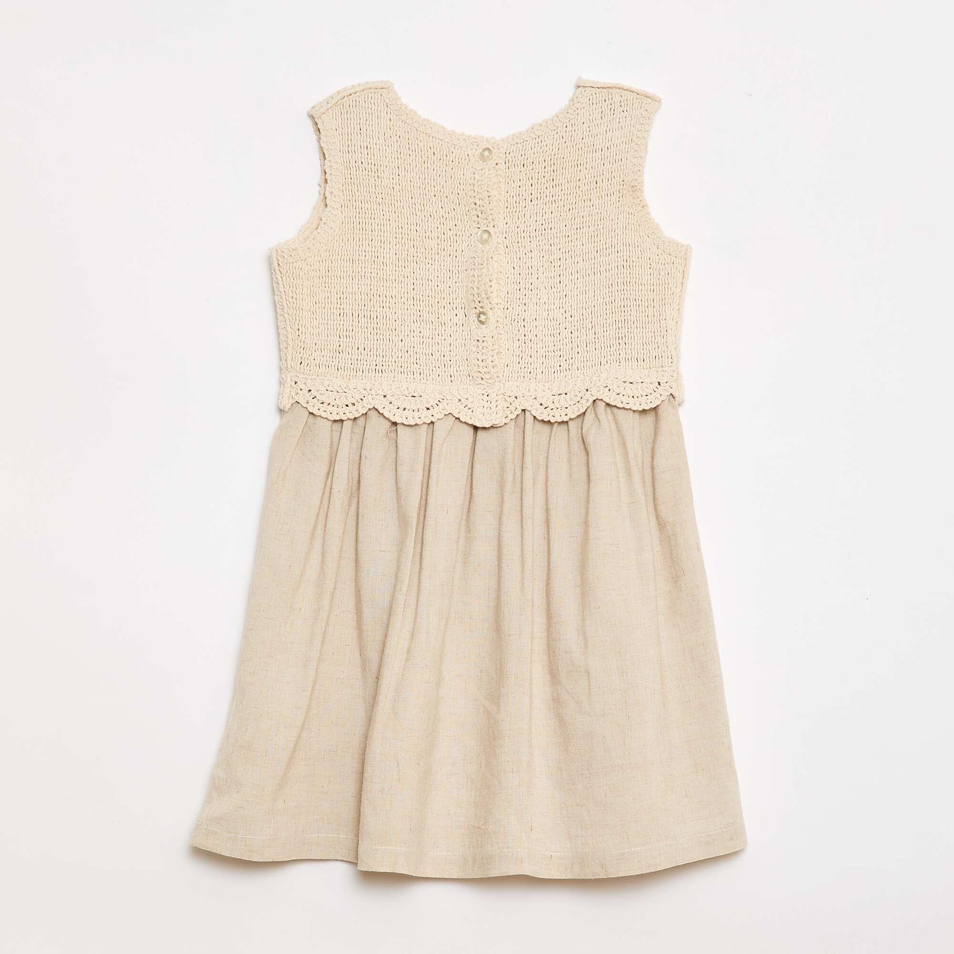 Sleeveless Dress with Crochet Top BEIGE
