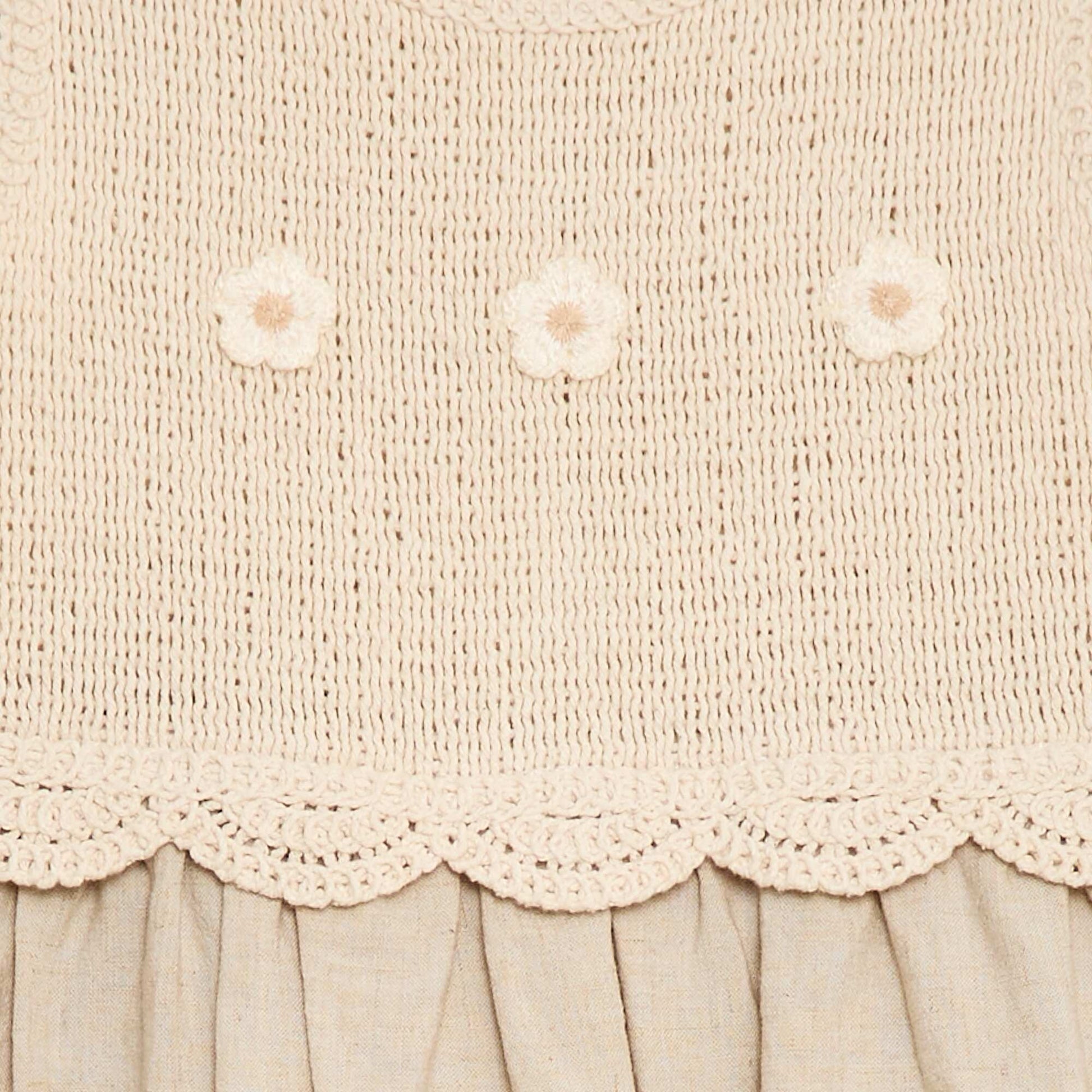 Sleeveless Dress with Crochet Top BEIGE