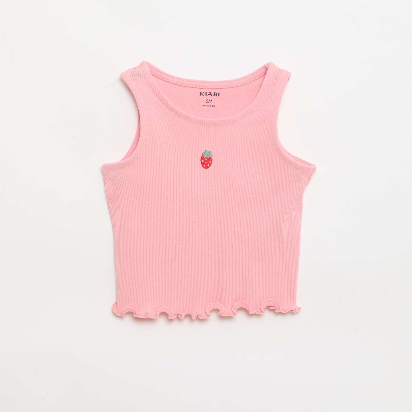Ribbed tank top with wavy hem PINK