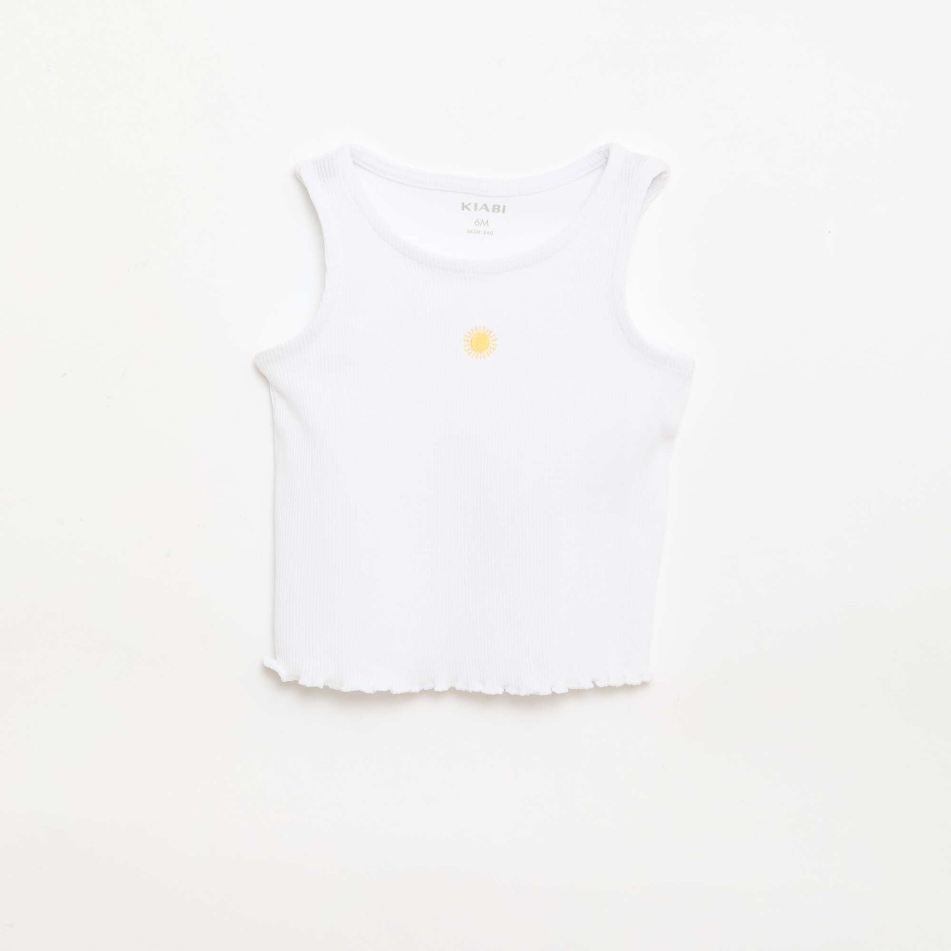 Ribbed tank top with wavy hem WHITE