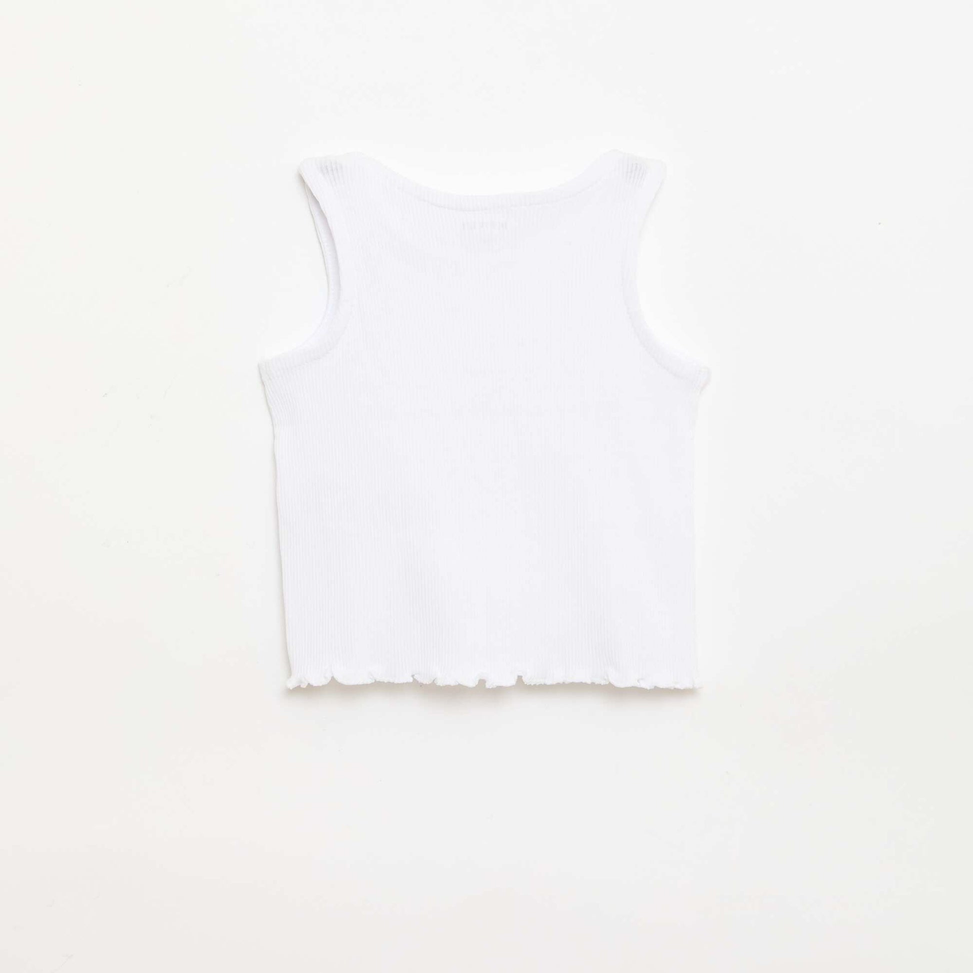 Ribbed tank top with wavy hem WHITE