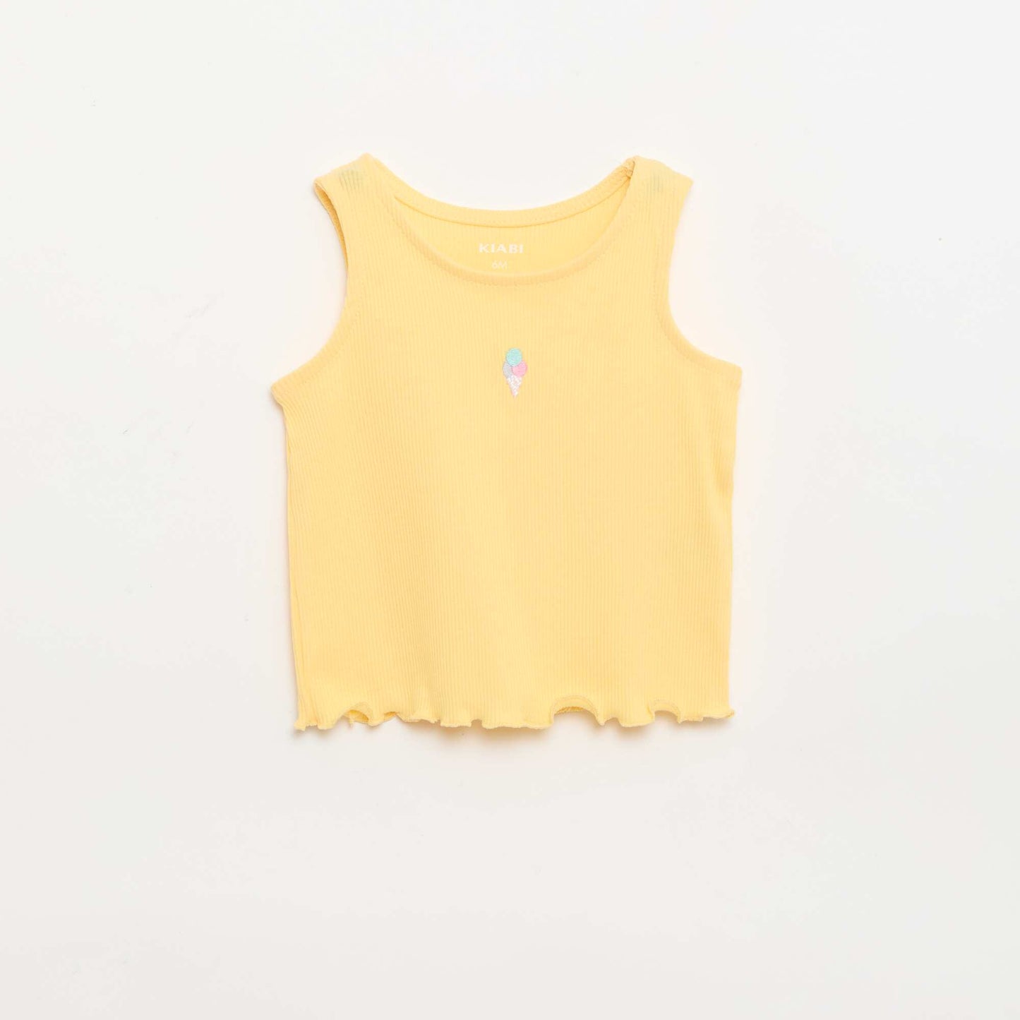 Ribbed tank top with wavy hem YELLOW