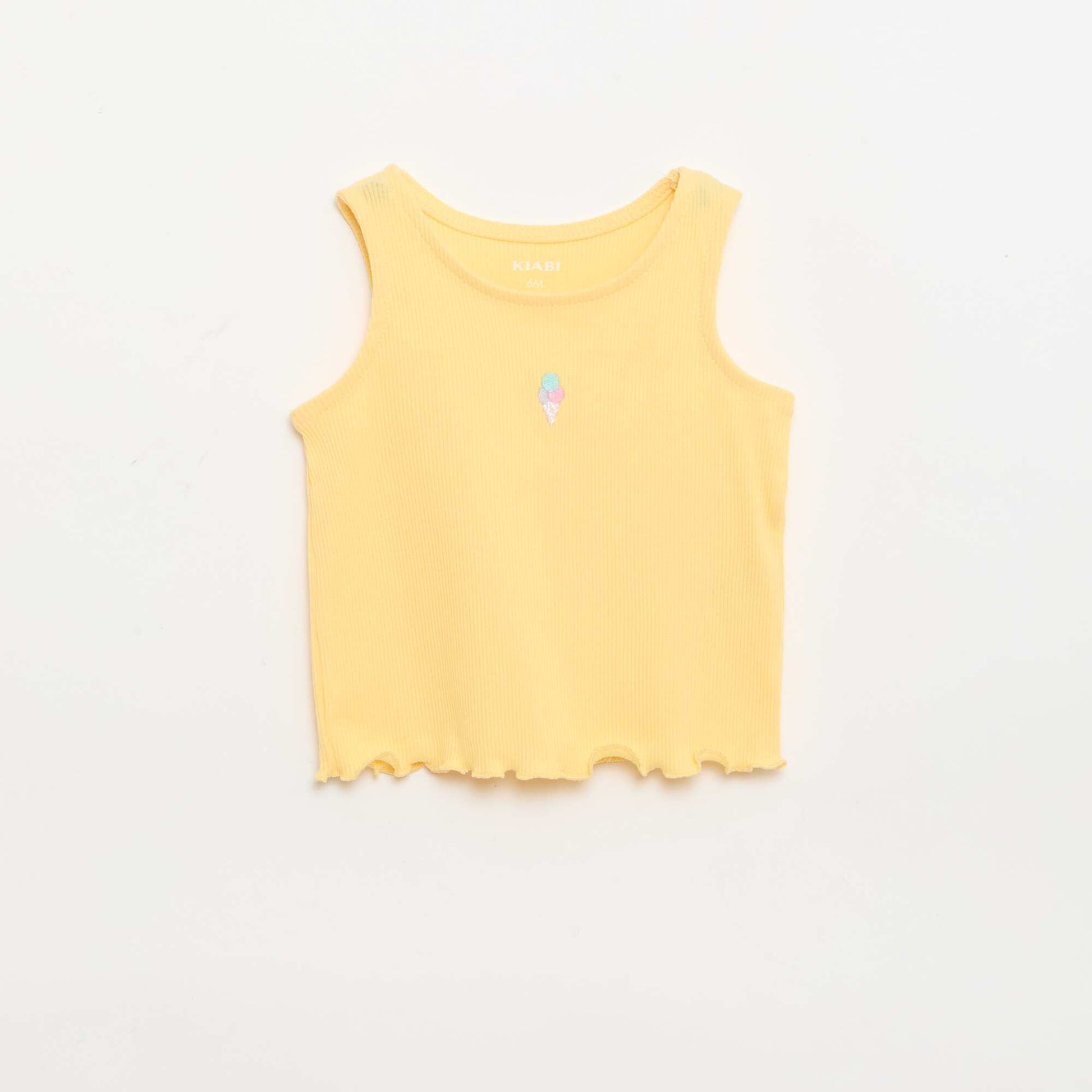 Ribbed tank top with wavy hem YELLOW