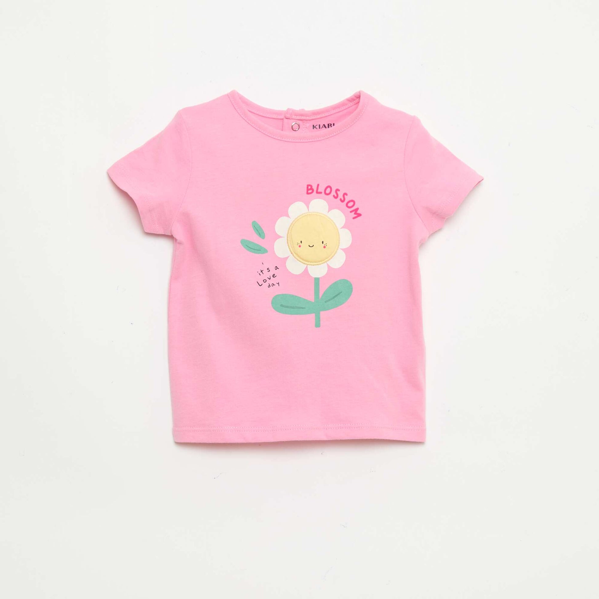 Printed and embroidered short-sleeved T-shirt PINK