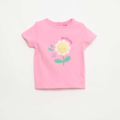 Printed and embroidered short-sleeved T-shirt PINK