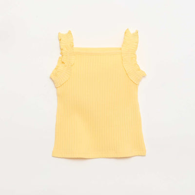 Ribbed Pointelle Tank Top with Ruffled Straps YELLOW