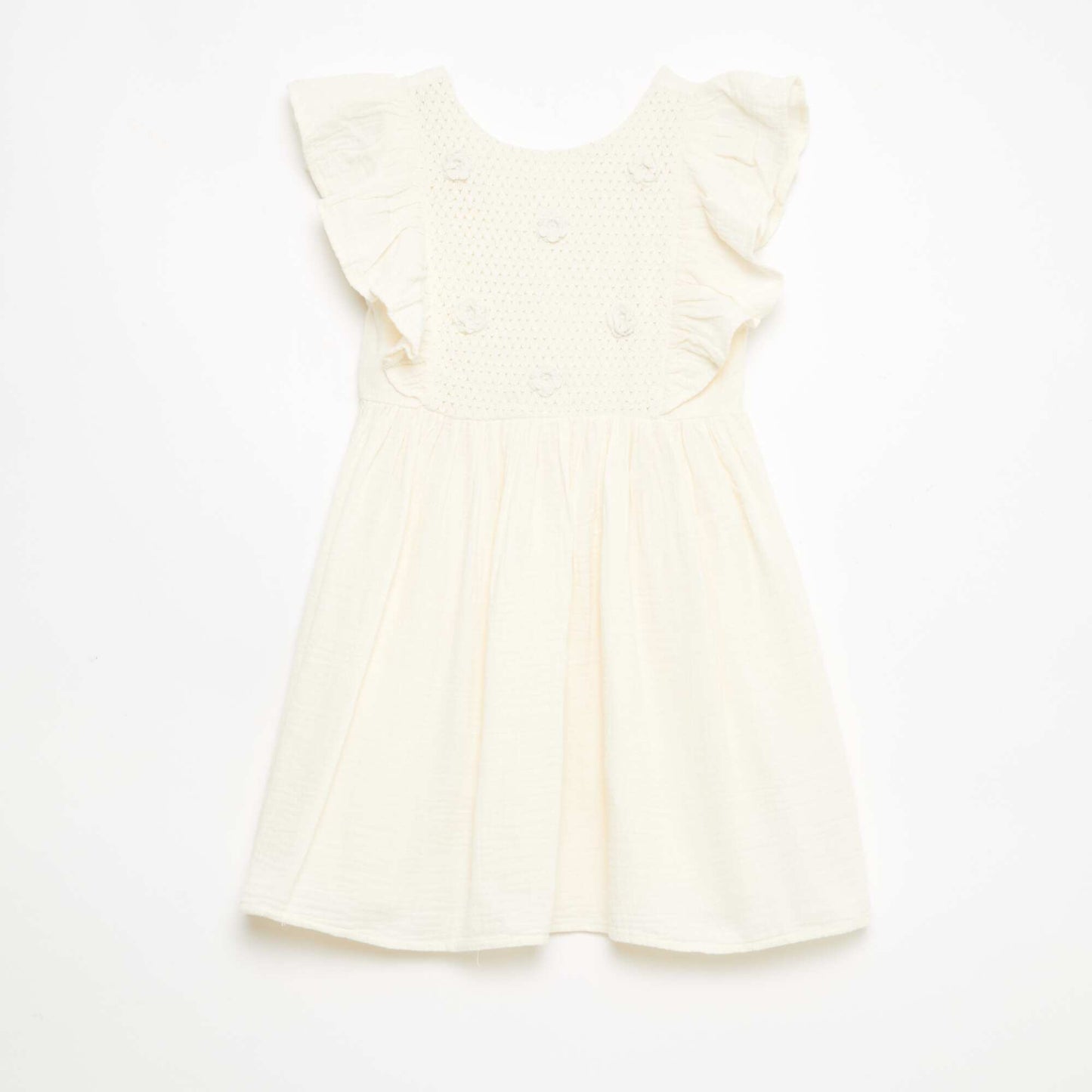 Short-sleeved cotton dress with embroidered collar WHITE