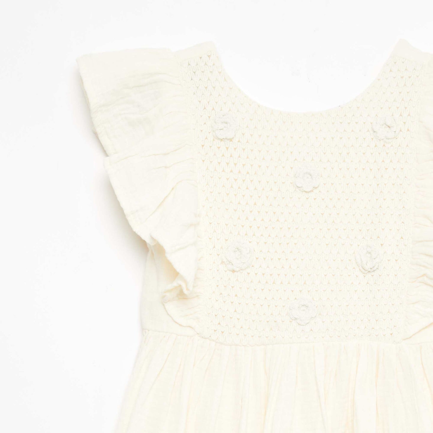 Short-sleeved cotton dress with embroidered collar WHITE