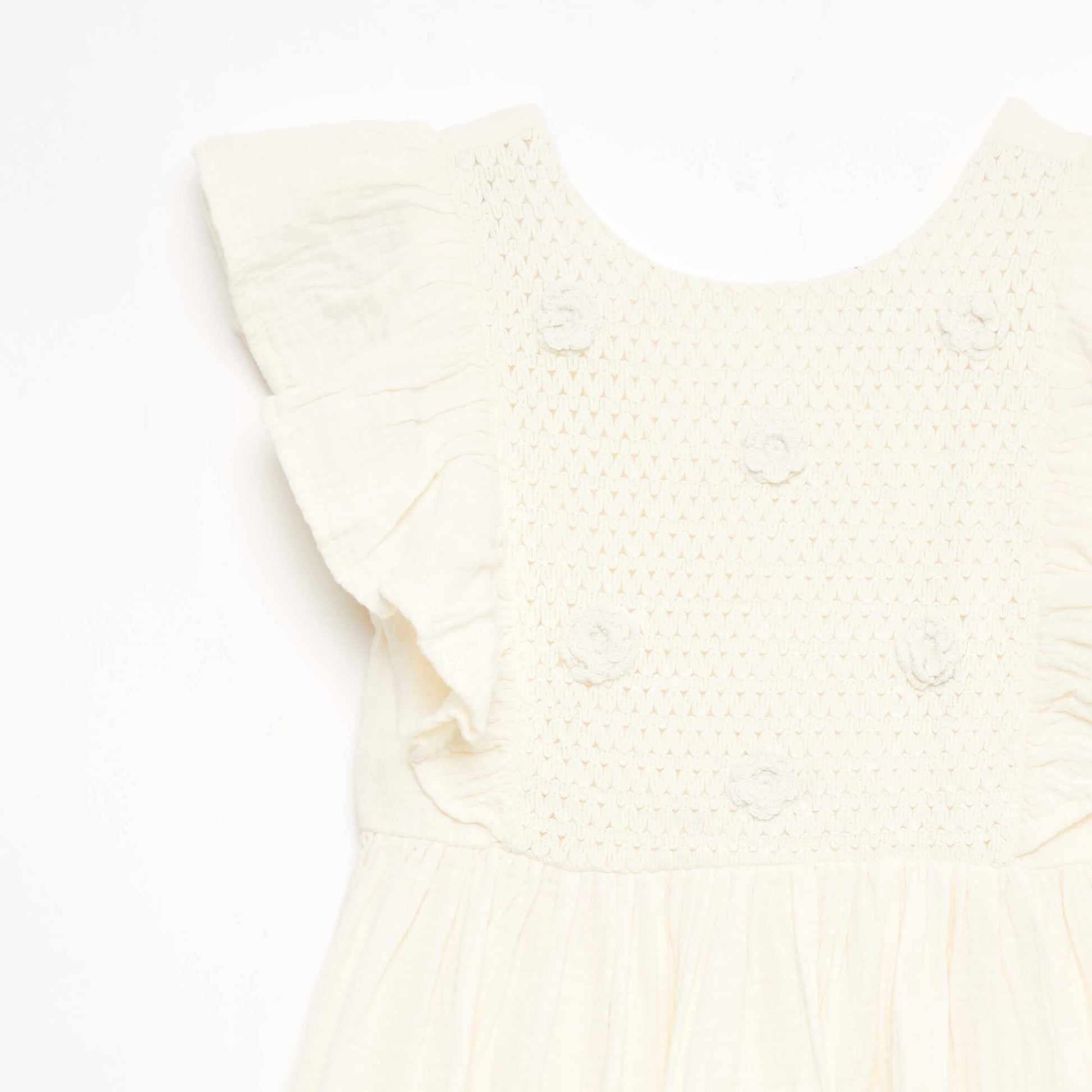 Short-sleeved cotton dress with embroidered collar WHITE