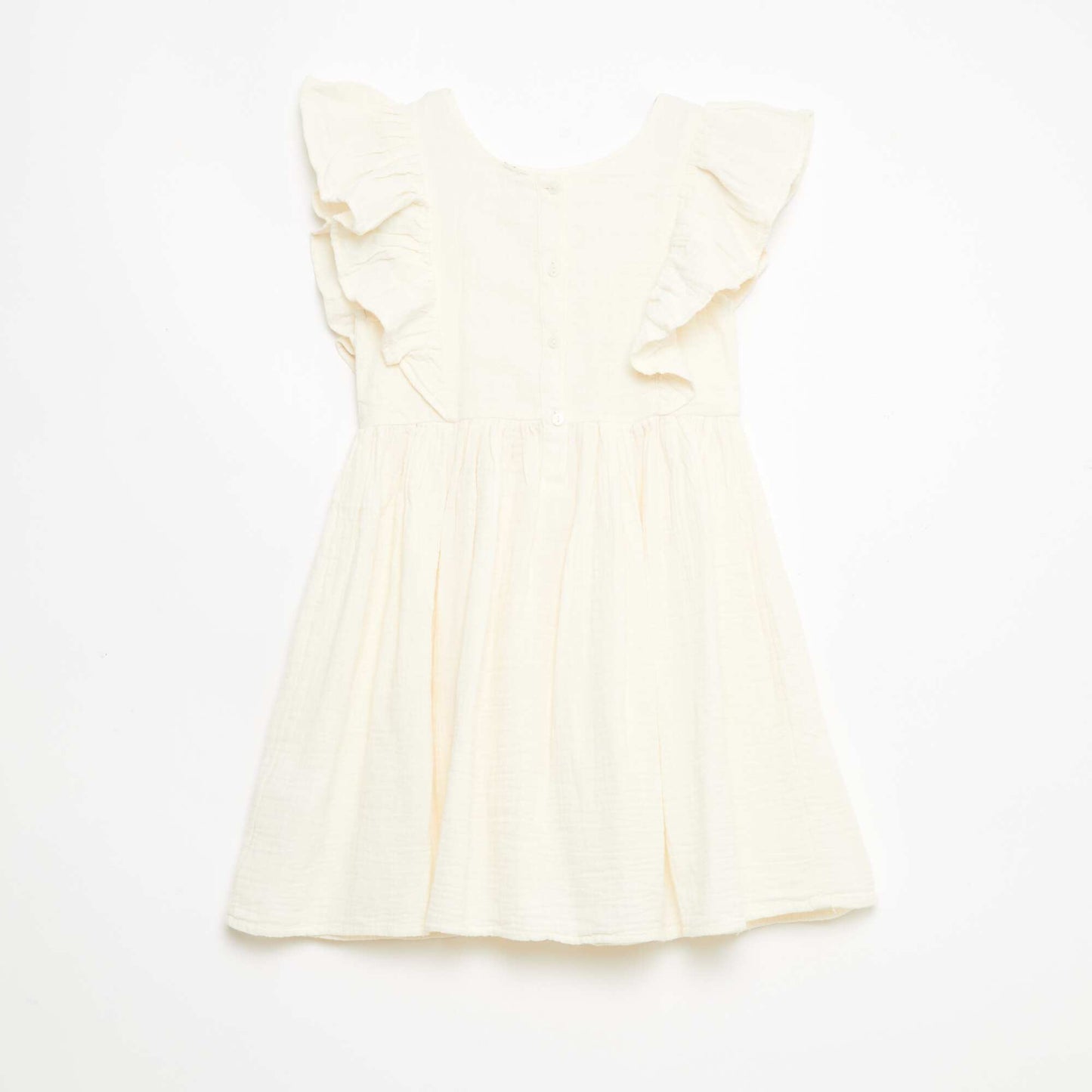 Short-sleeved cotton dress with embroidered collar WHITE