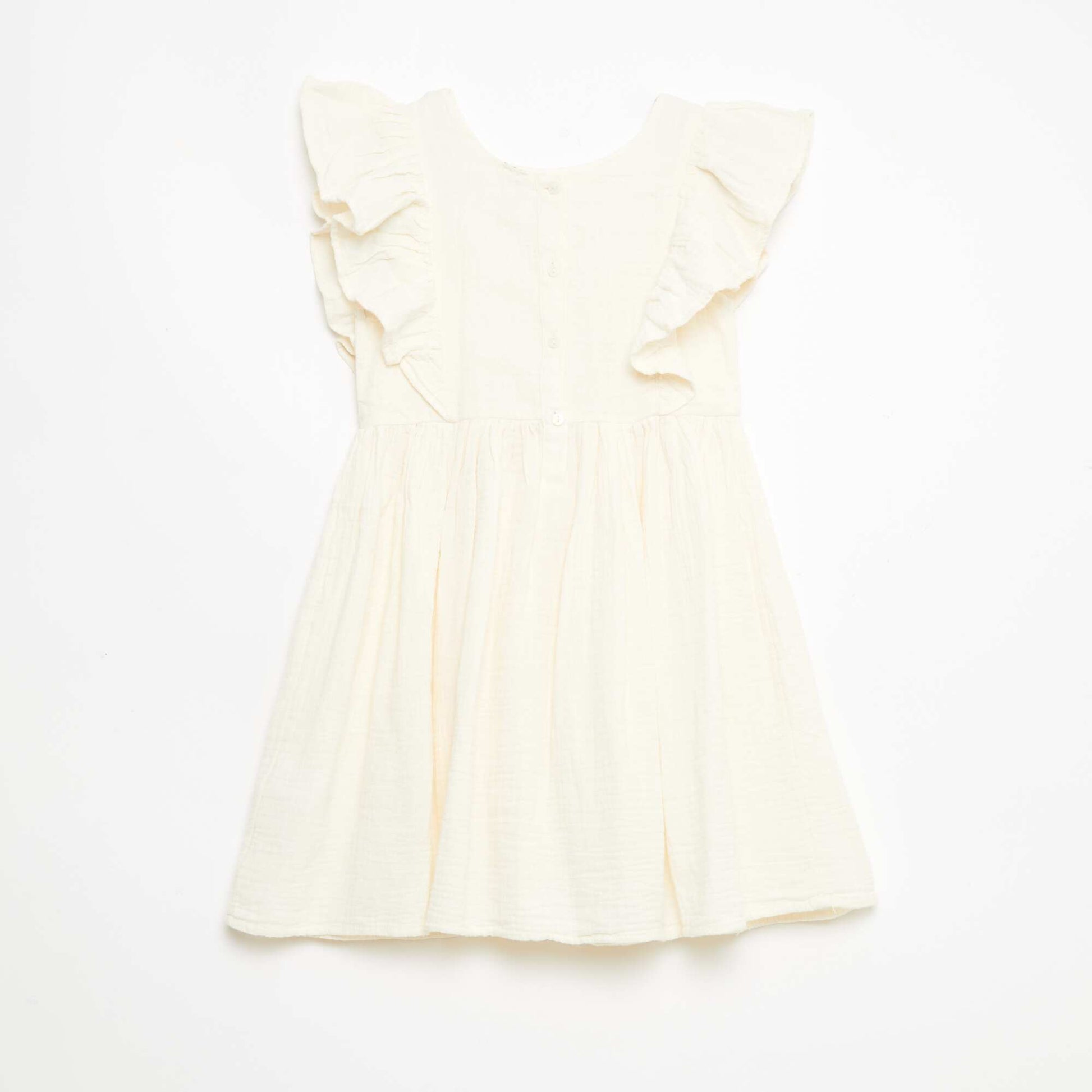Short-sleeved cotton dress with embroidered collar WHITE