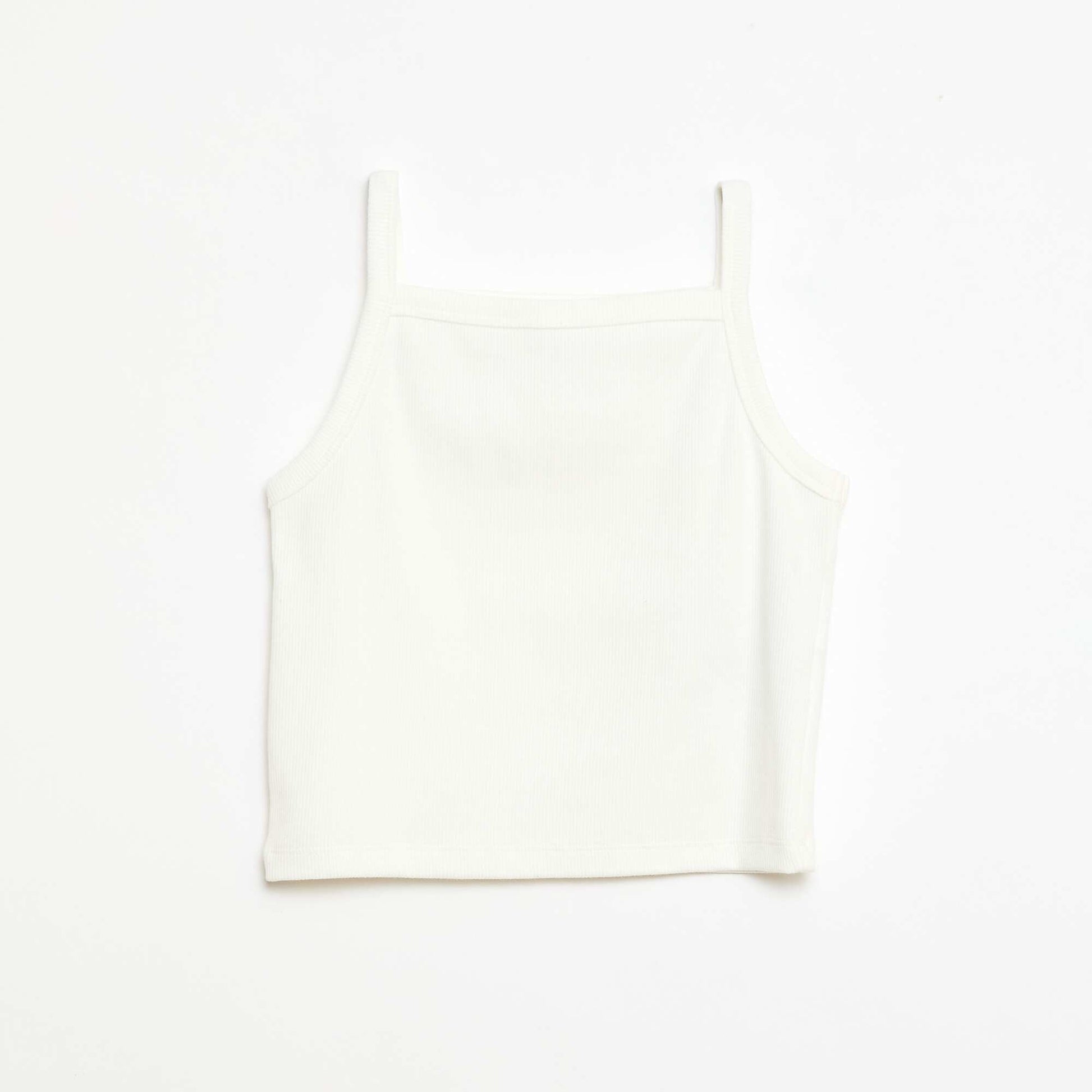 Ribbed Tank Top with Thin Straps WHITE