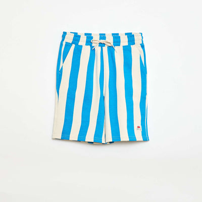 Patterned Fleece Bermuda Shorts with 2 Pockets BLUE