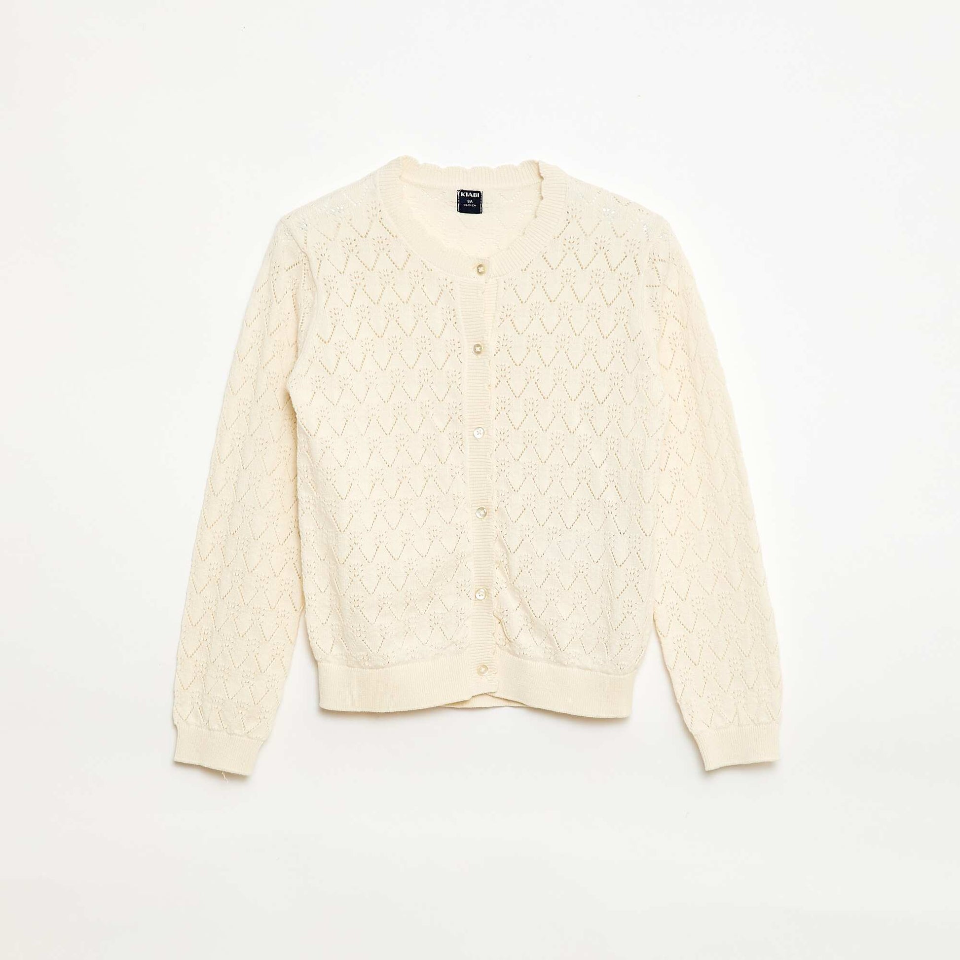 Fancy Openwork Knit Cardigan WHITE