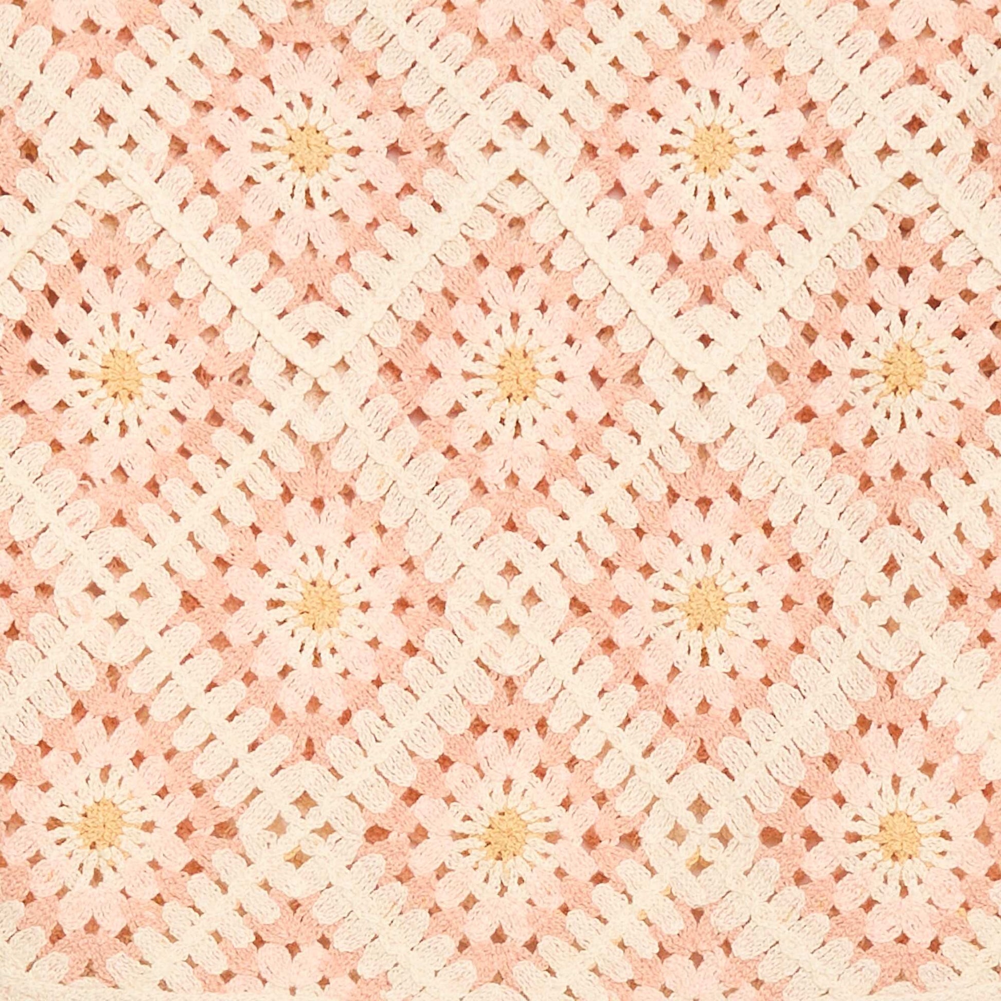 Openwork Knit Sweater with Floral Embroidery PINK