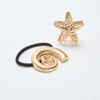 Shell Hair Tie and Golden Starfish Clip Set YELLOW