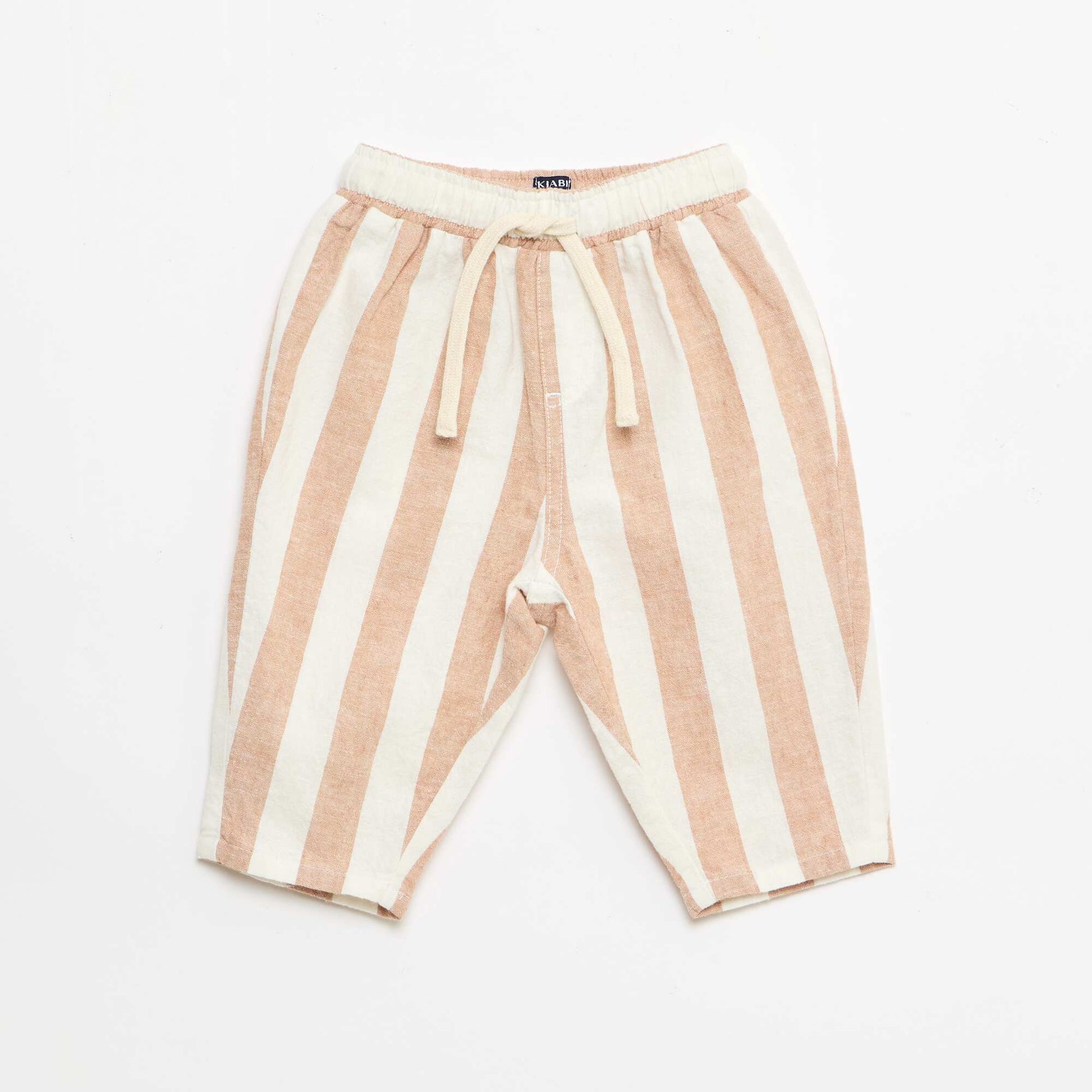 High-waisted cotton and linen trousers BROWN