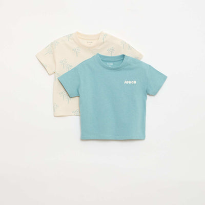 Set of 2 short-sleeved cotton jersey T-shirts BEIGE