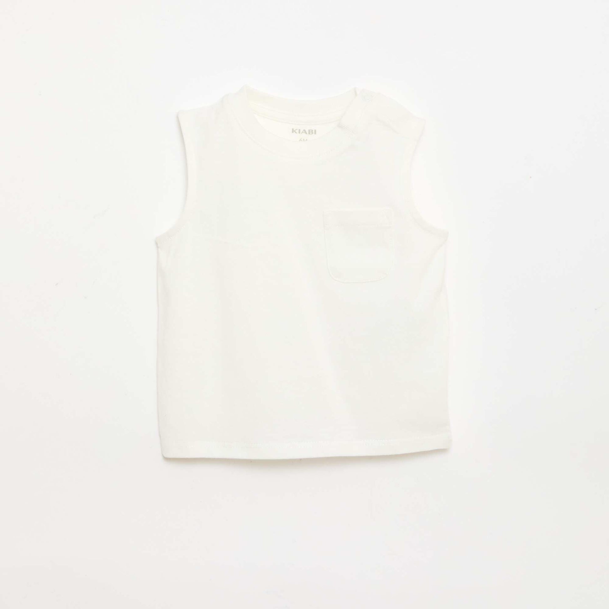 Cotton Jersey Tank Top with Chest Pocket WHITE
