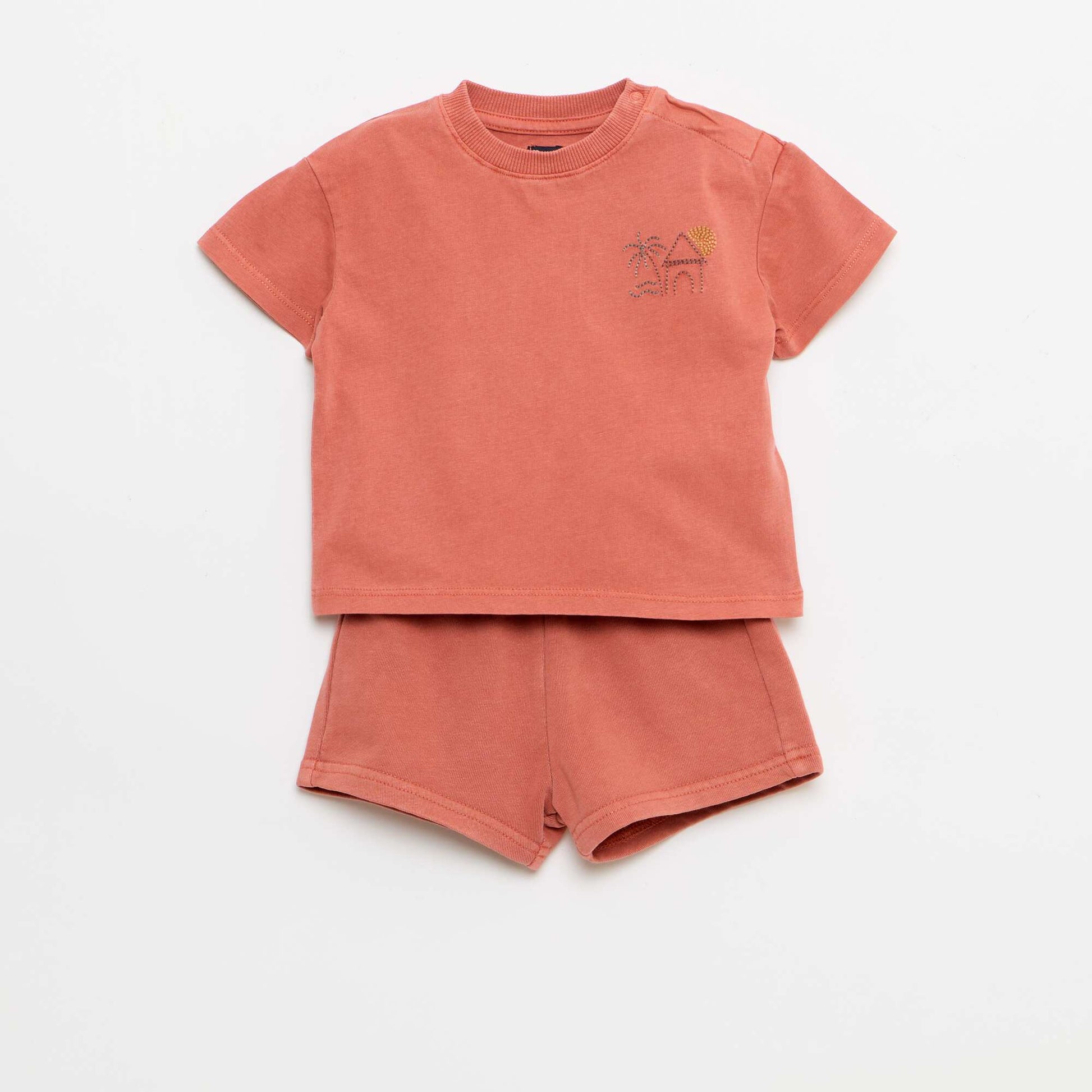 2-Piece Embroidered T-shirt and Shorts Set RED
