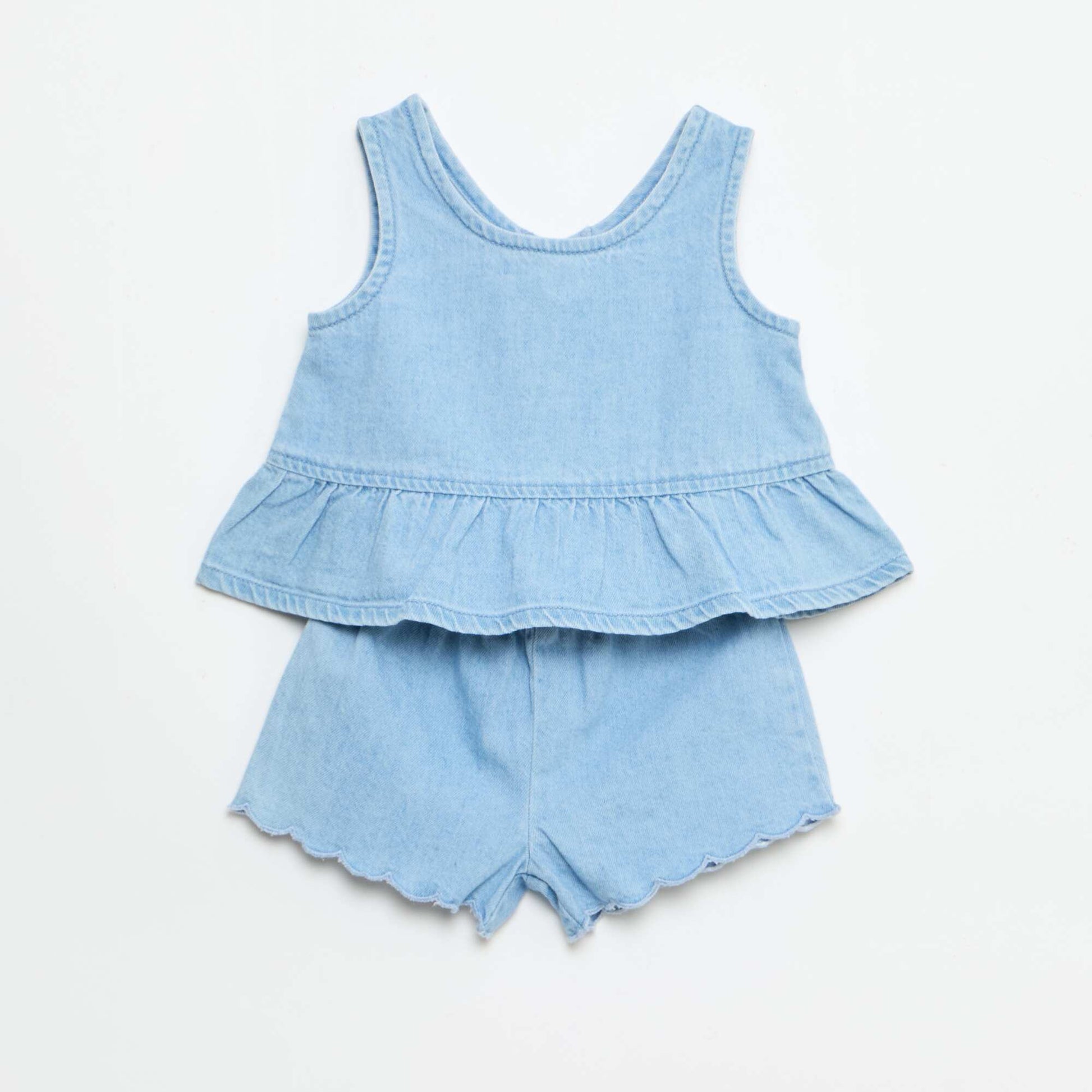 Denim shorts and T-shirt 2-piece set BLUE