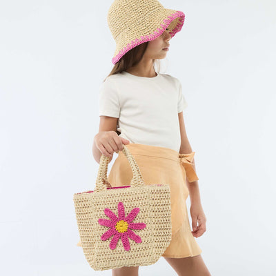 Basket bag with flower patch PINK