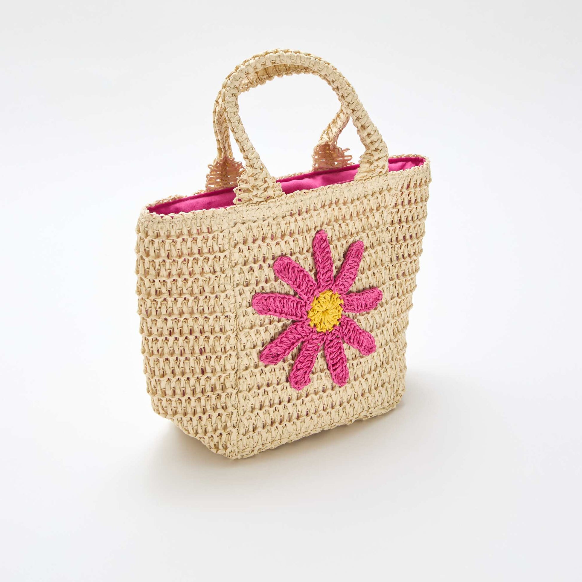 Basket bag with flower patch PINK