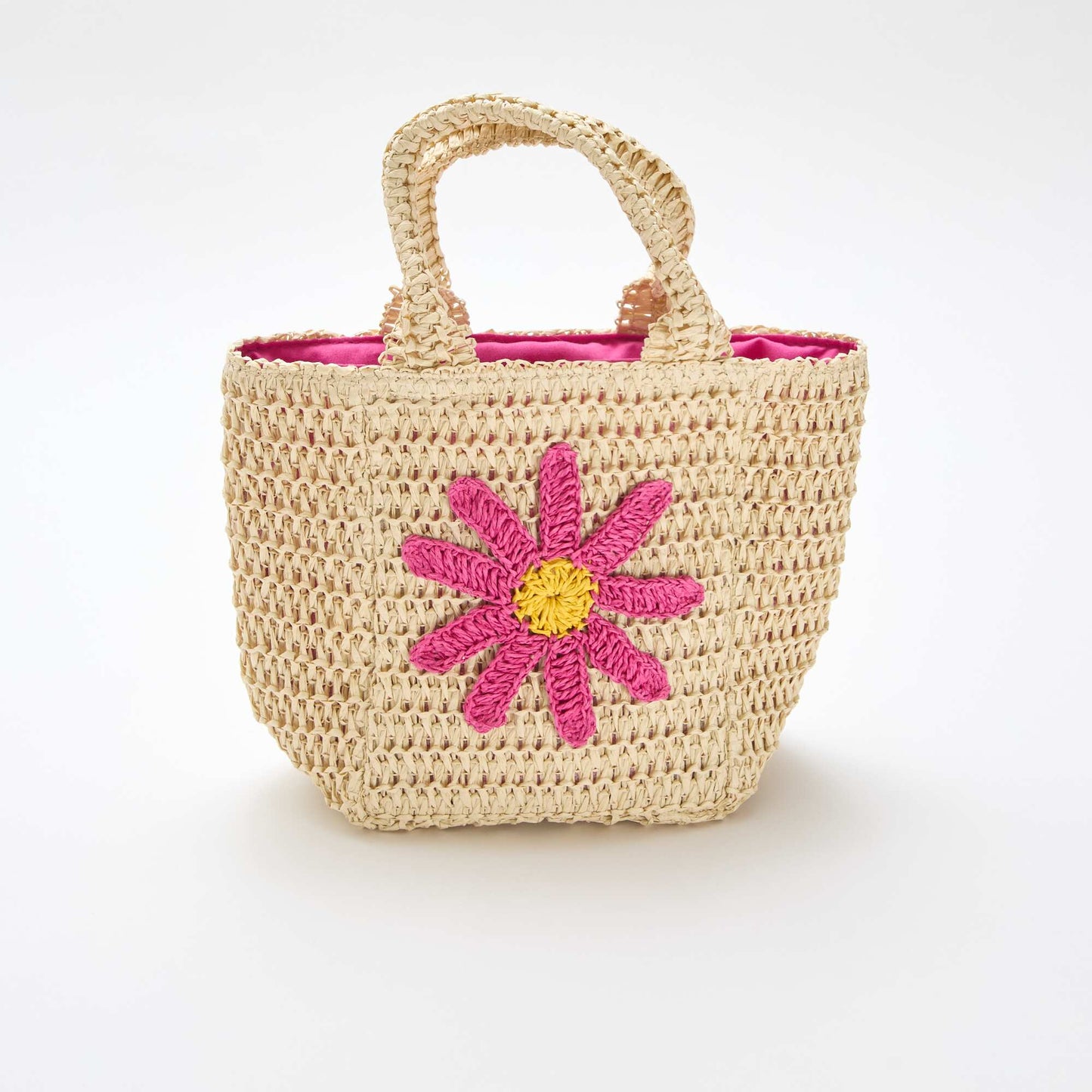 Basket bag with flower patch PINK