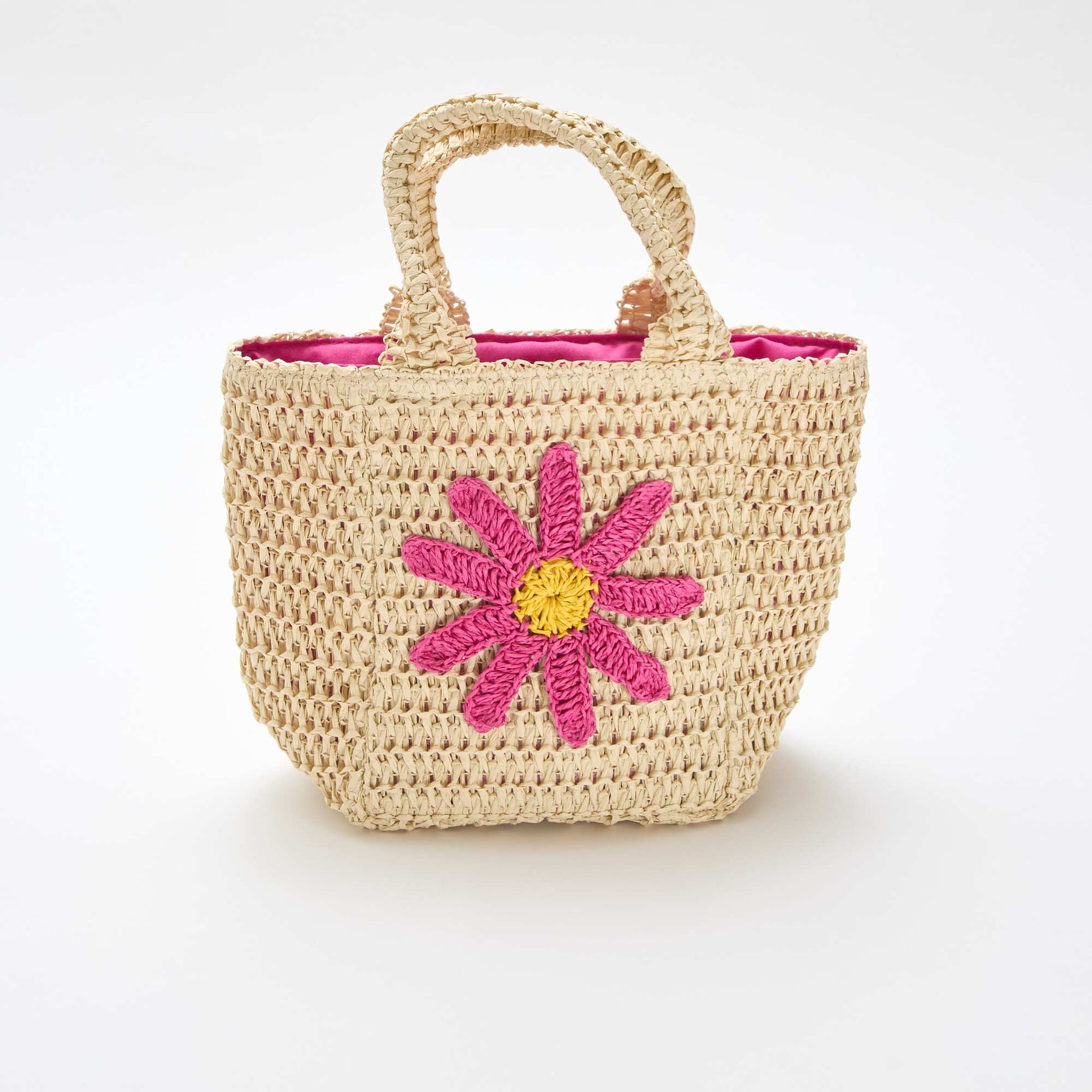 Basket bag with flower patch PINK
