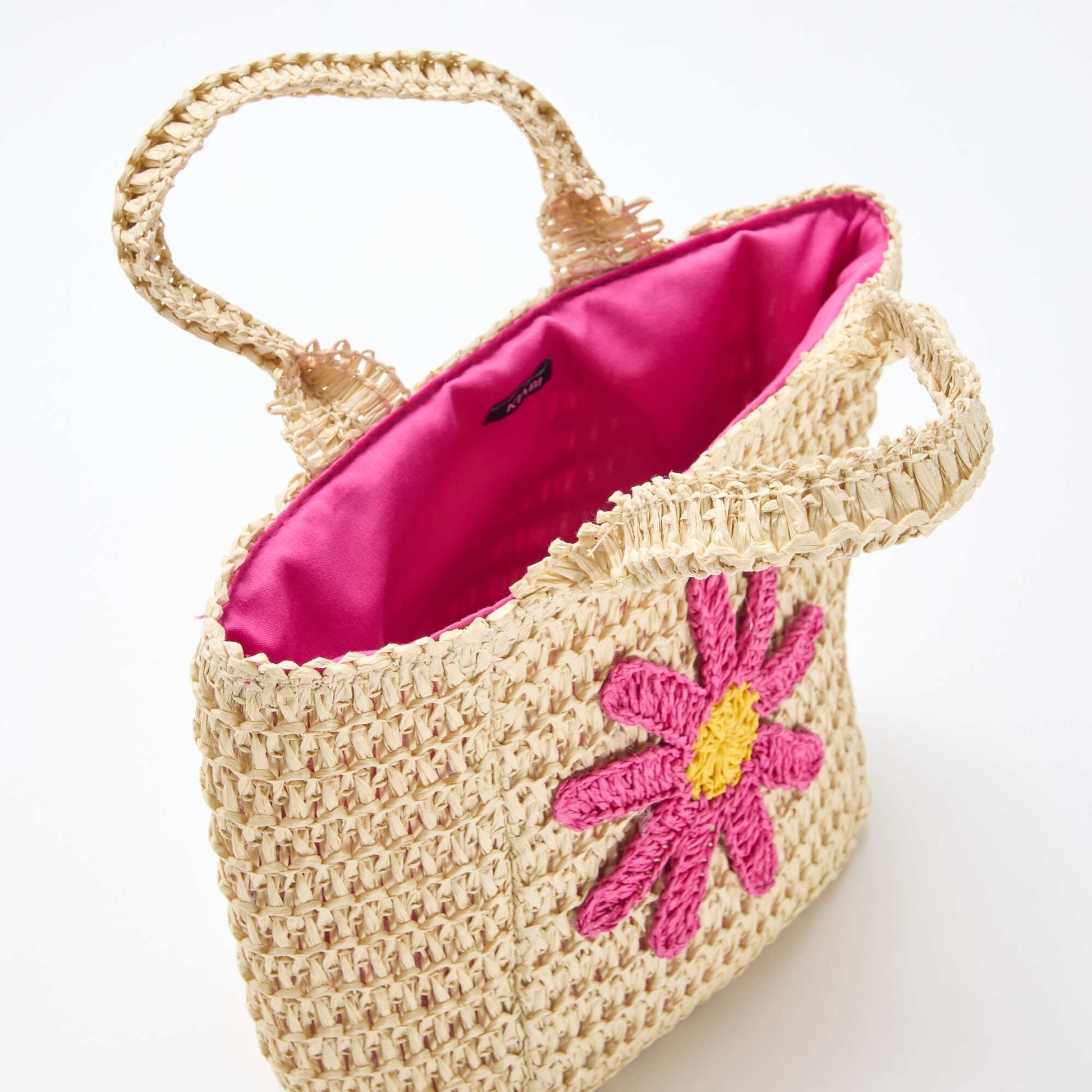 Basket bag with flower patch PINK