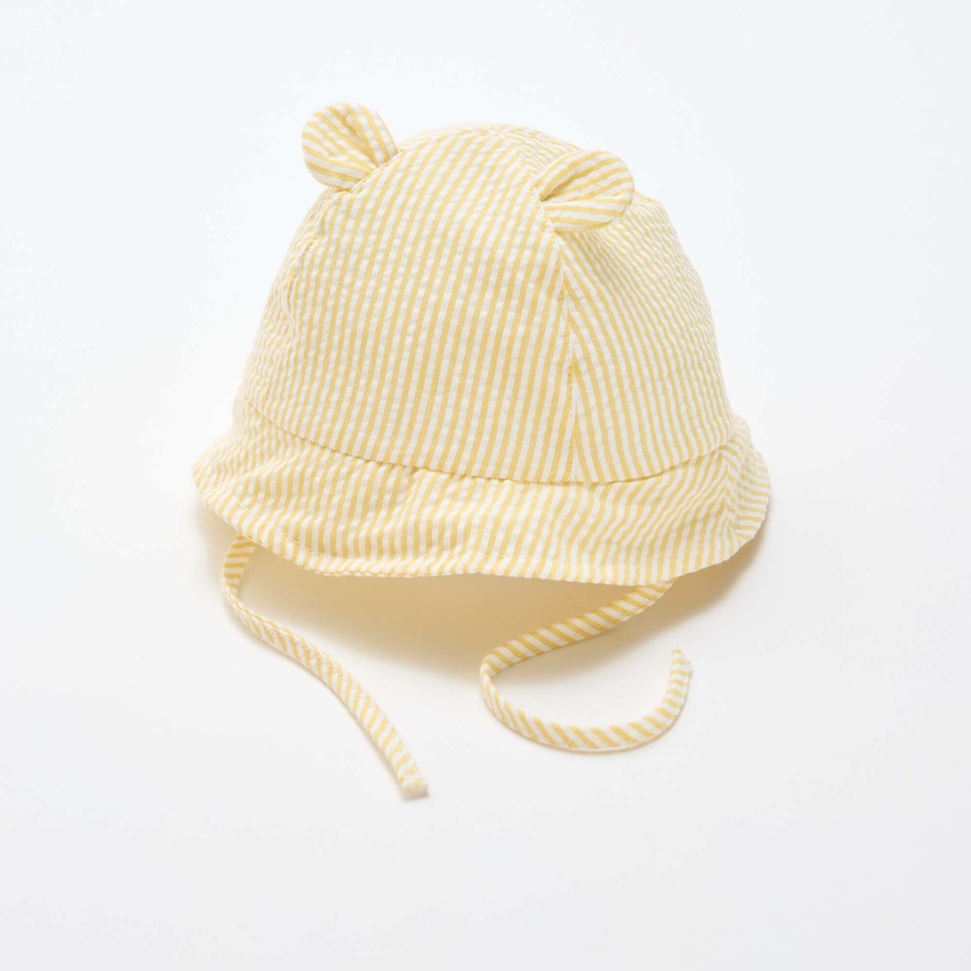 Striped Bucket Hat with Little Ears YELLOW
