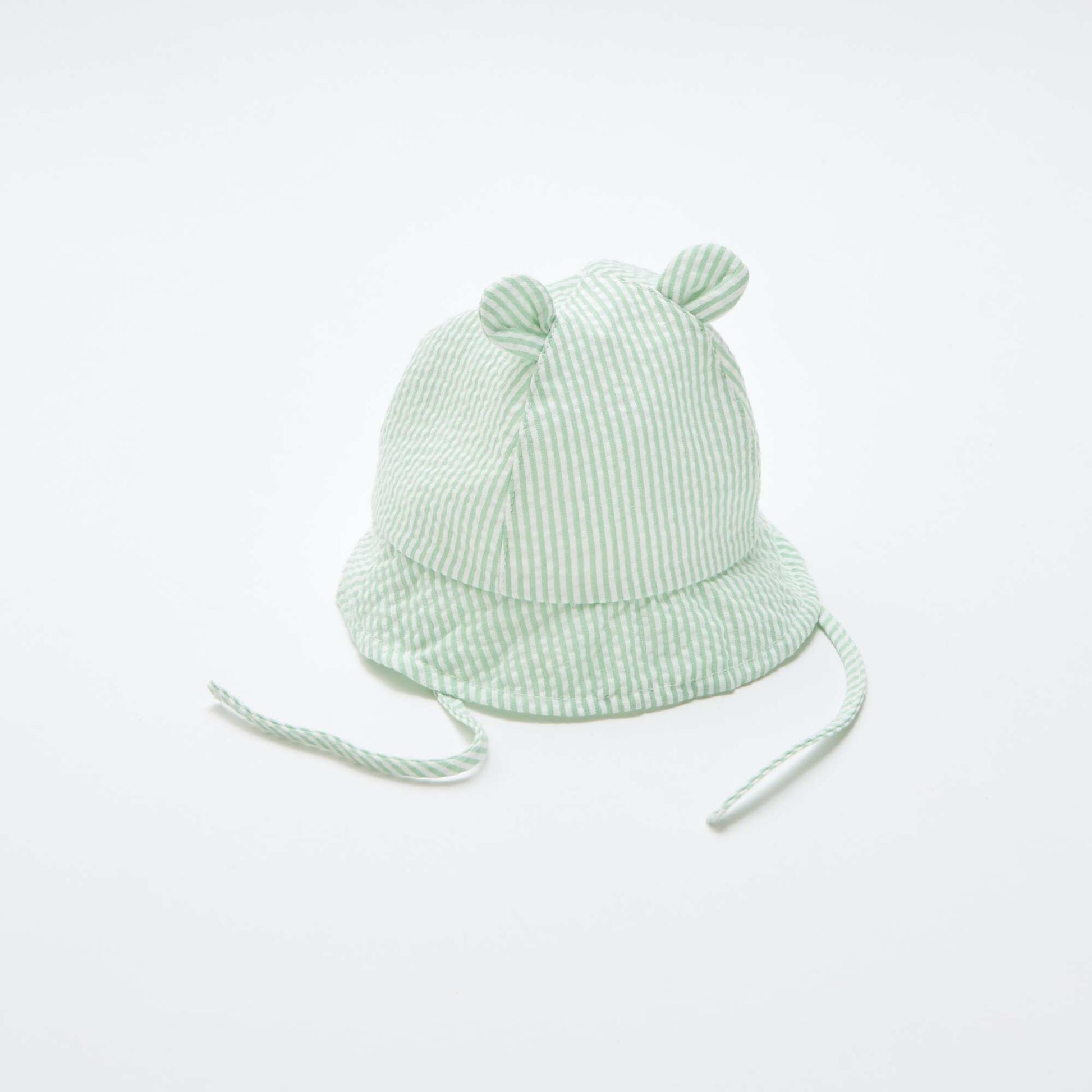 Striped Bucket Hat with Little Ears GREEN