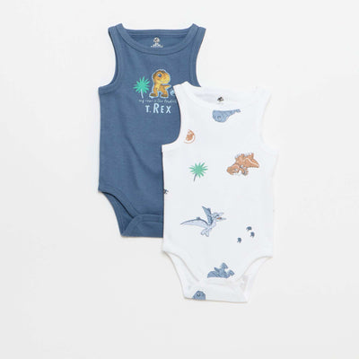 Set of 2 'Jurassic World' sleeveless bodysuits WHITE