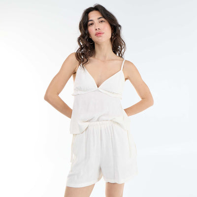 Solid Blended Linen Shorts WHITE