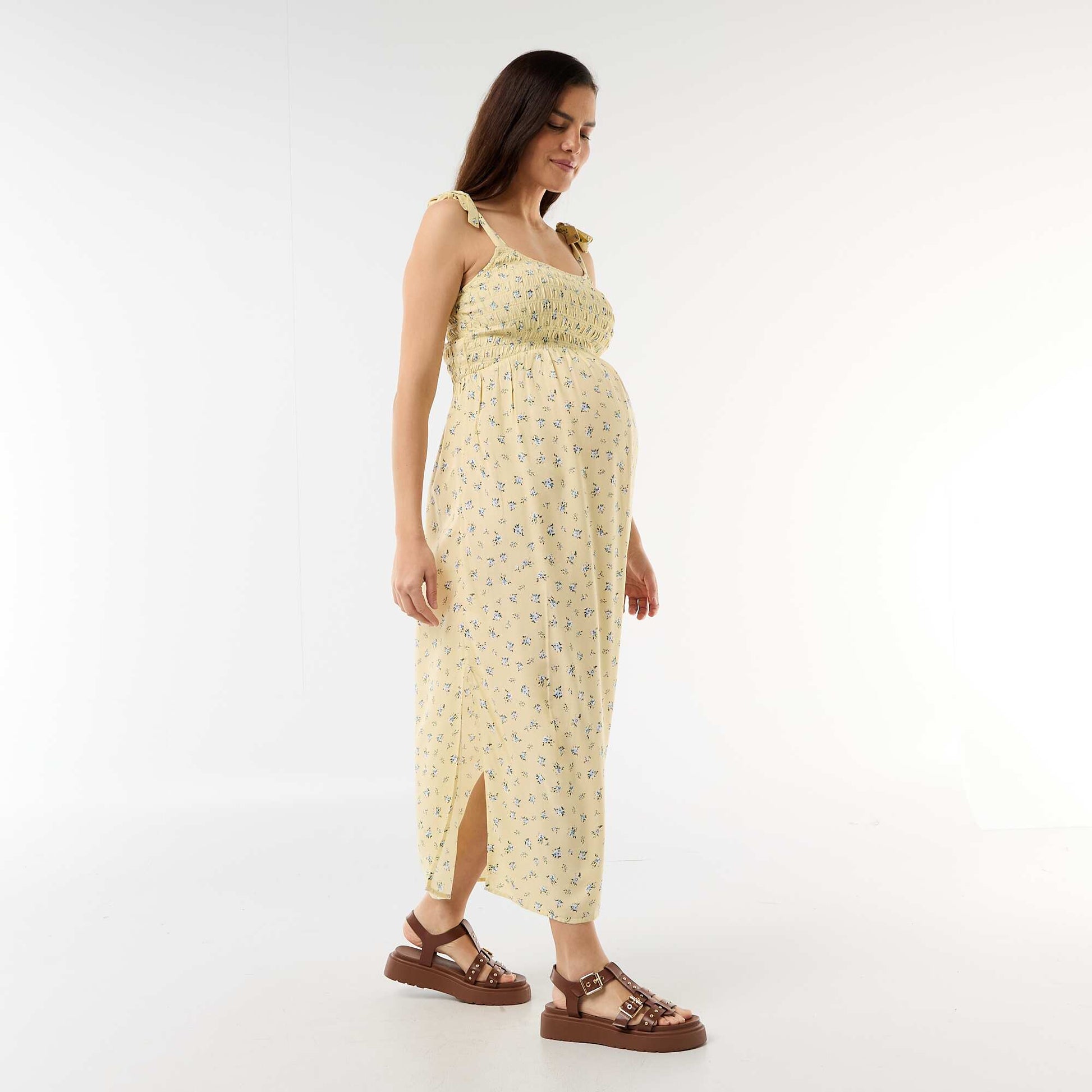 Long smocked maternity dress YELLOW