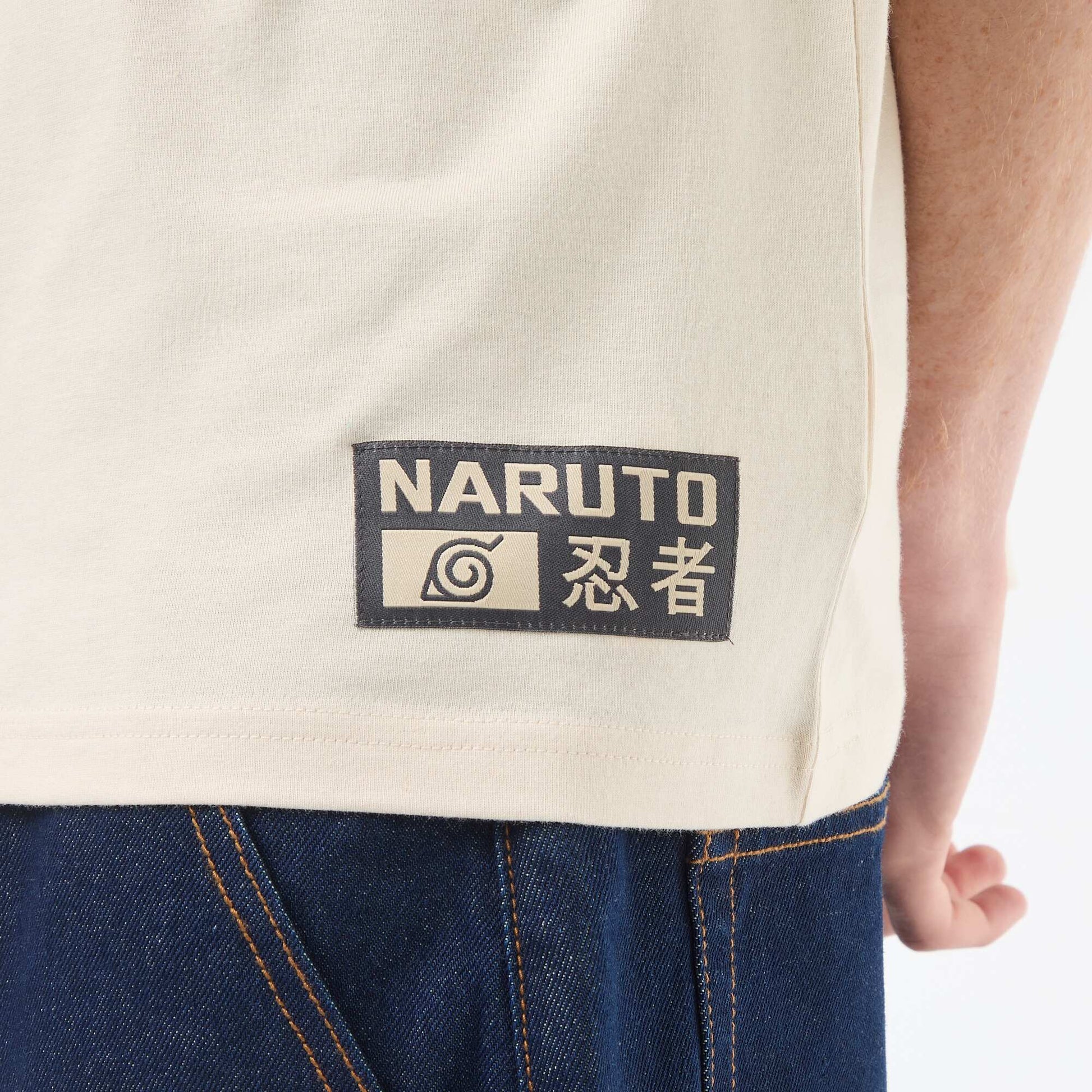Solid Cotton 'Naruto' Print T-Shirt BEIGE