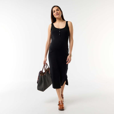 Ribbed Maternity Tank Dress BLACK