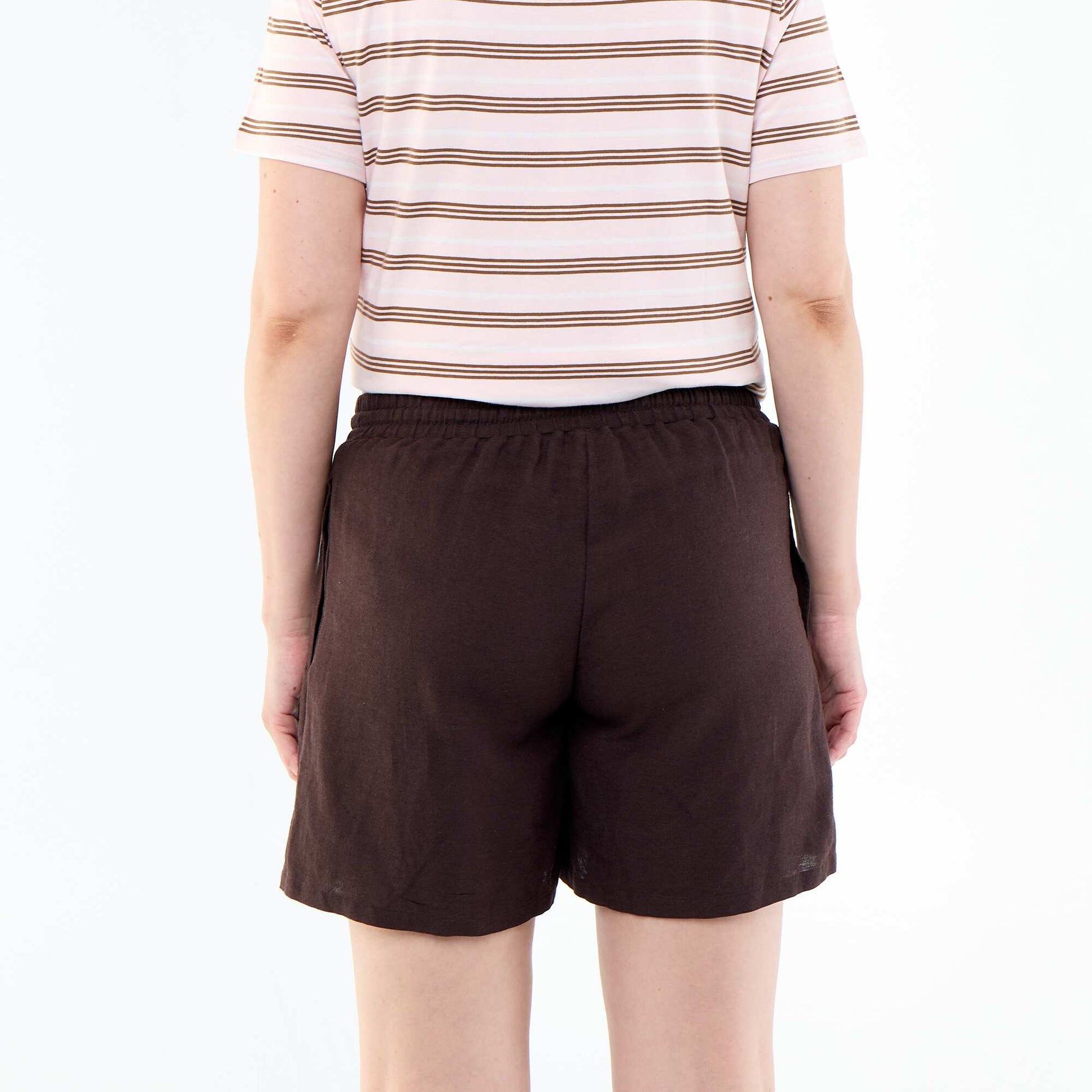 Printed linen maternity shorts BROWN