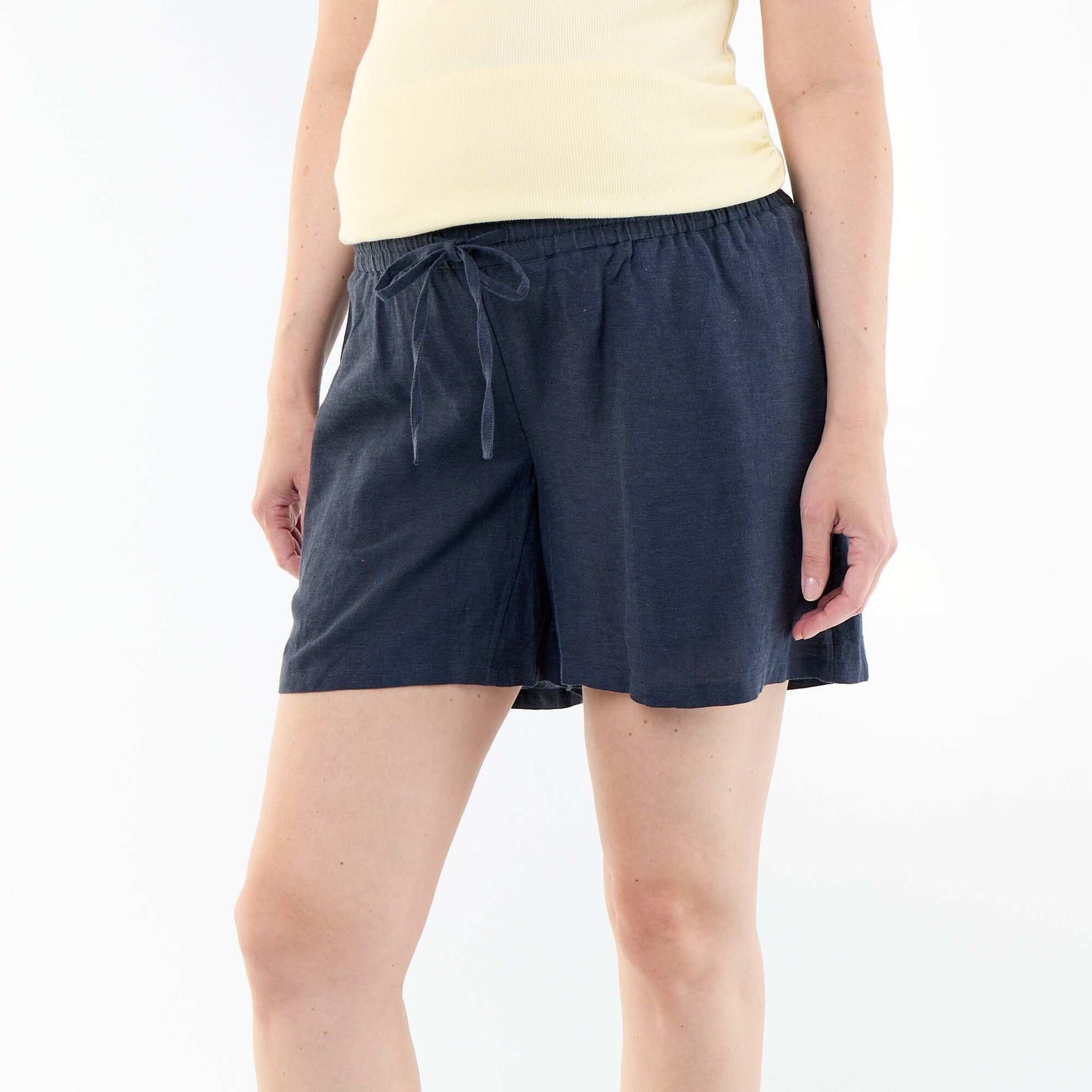 Printed linen maternity shorts BLUE