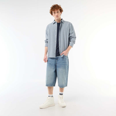 Long Denim Bermuda Shorts in Cotton BLUE