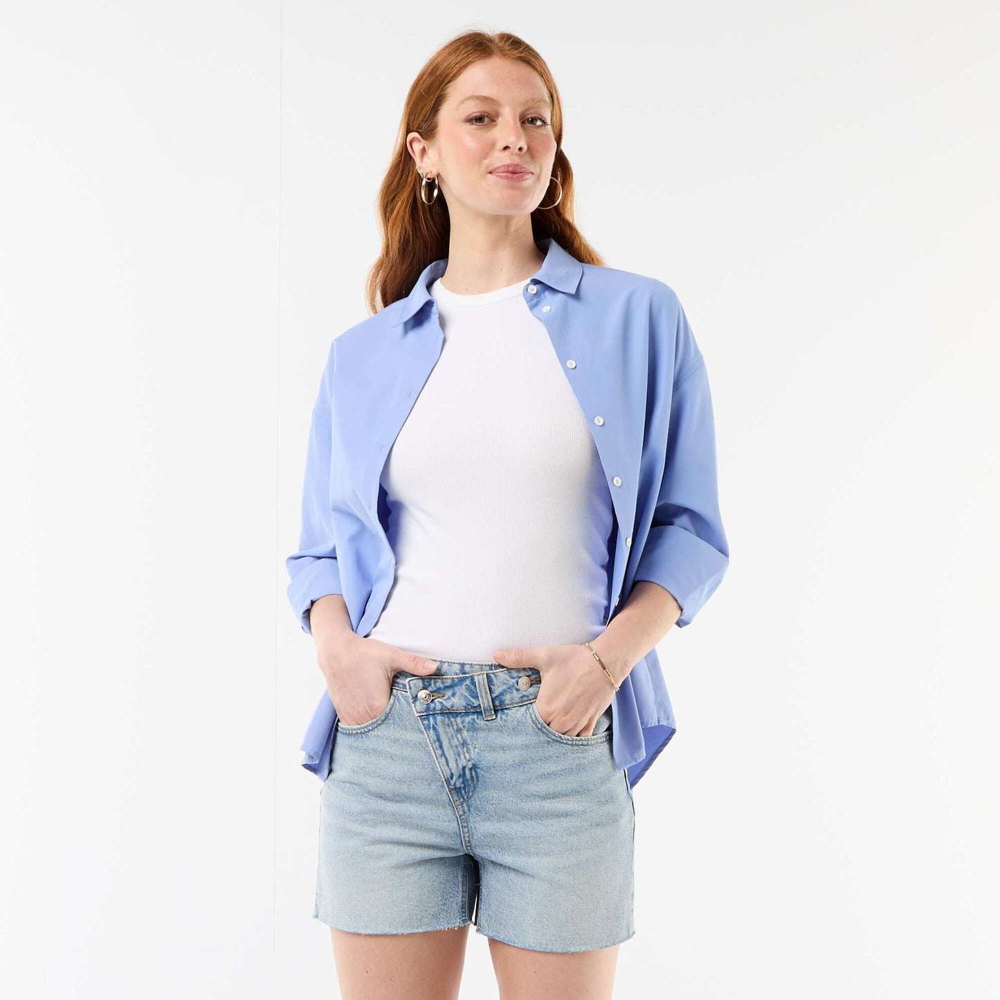 High-Waisted Denim Bermuda Shorts BLUE