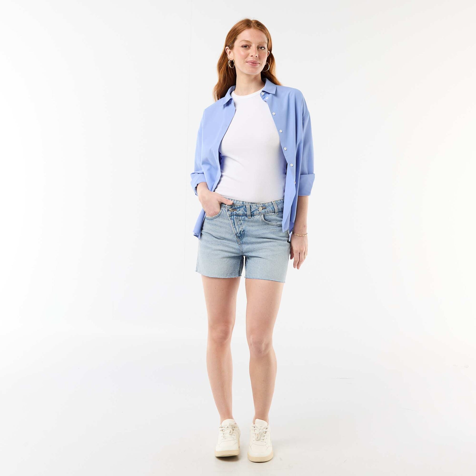 High-Waisted Denim Bermuda Shorts BLUE