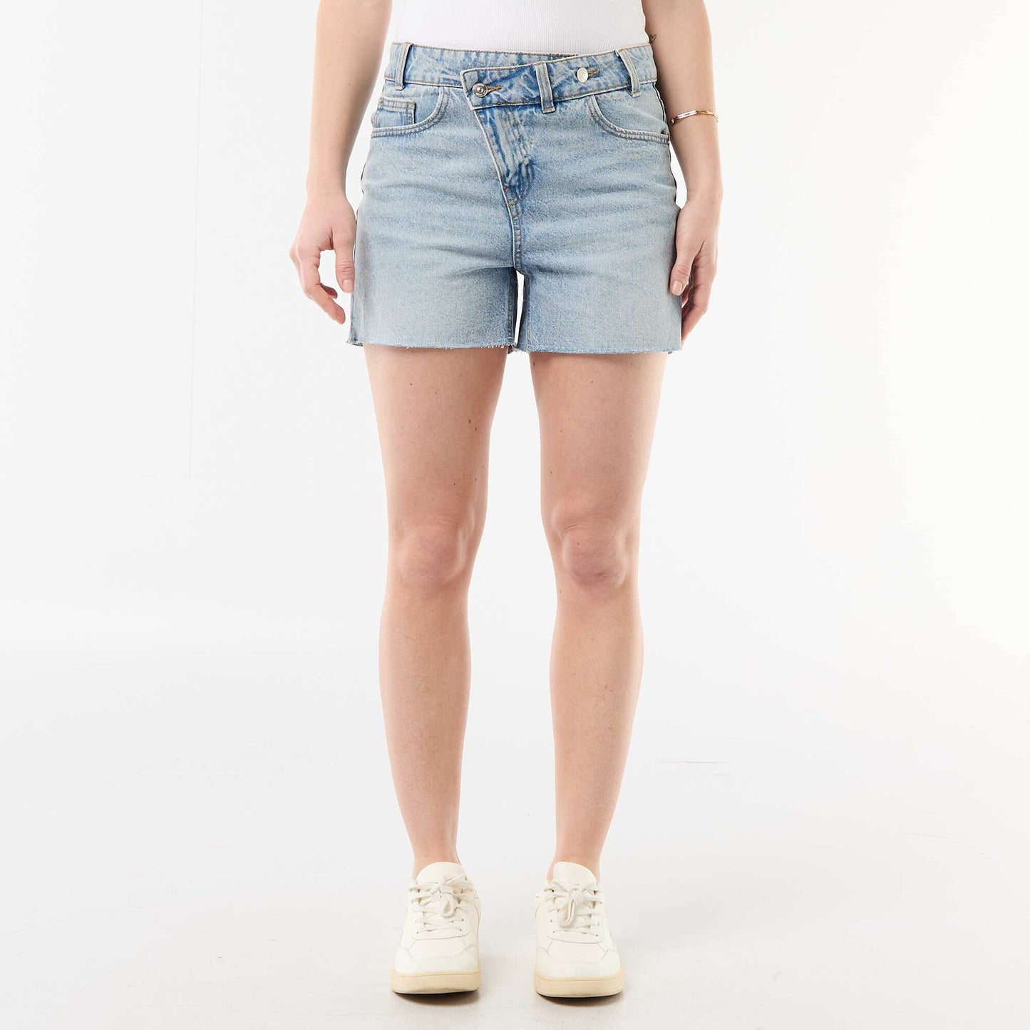 High-Waisted Denim Bermuda Shorts BLUE