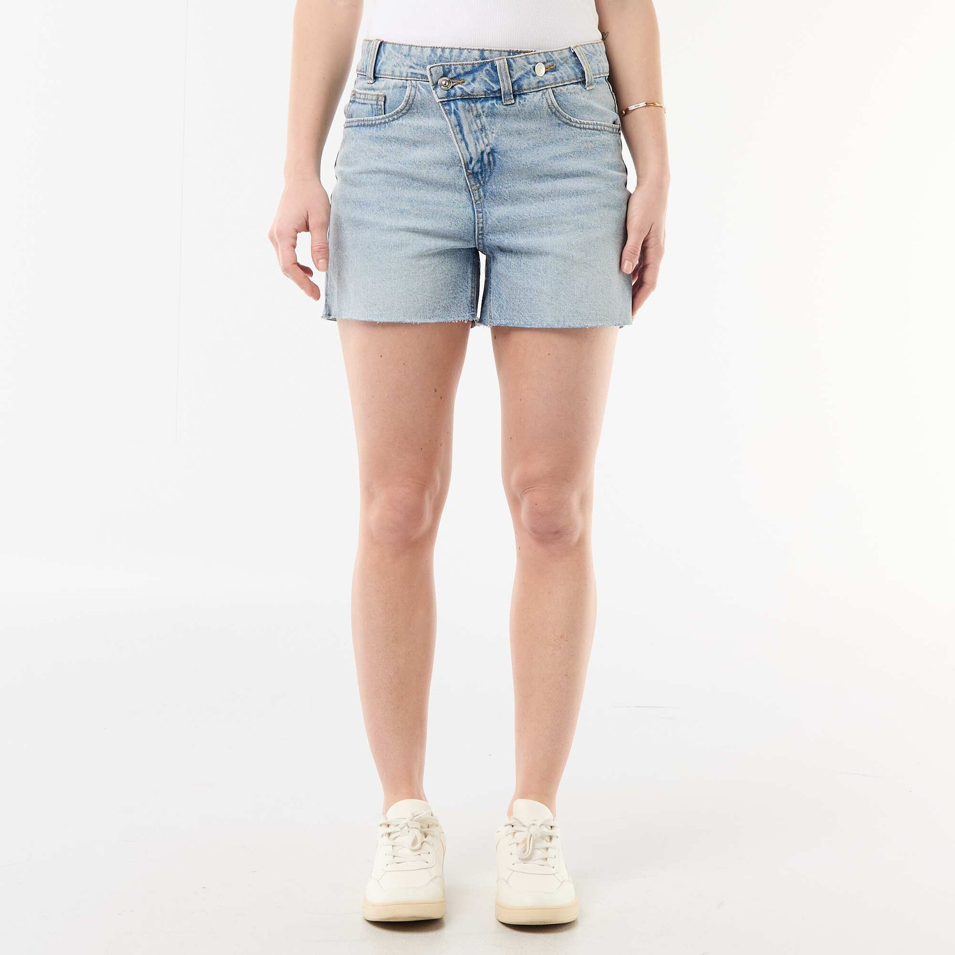 High-Waisted Denim Bermuda Shorts BLUE