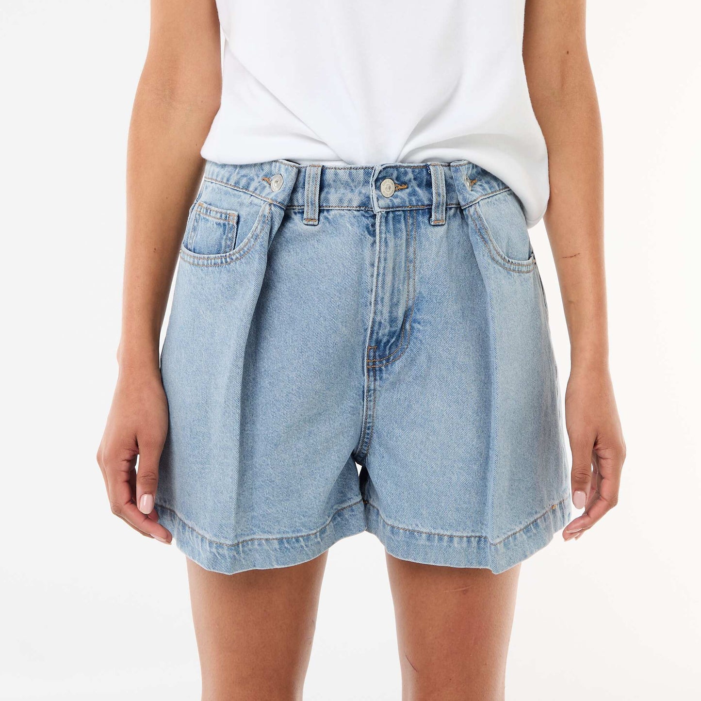 High-Waisted Denim Bermuda Shorts BLUE