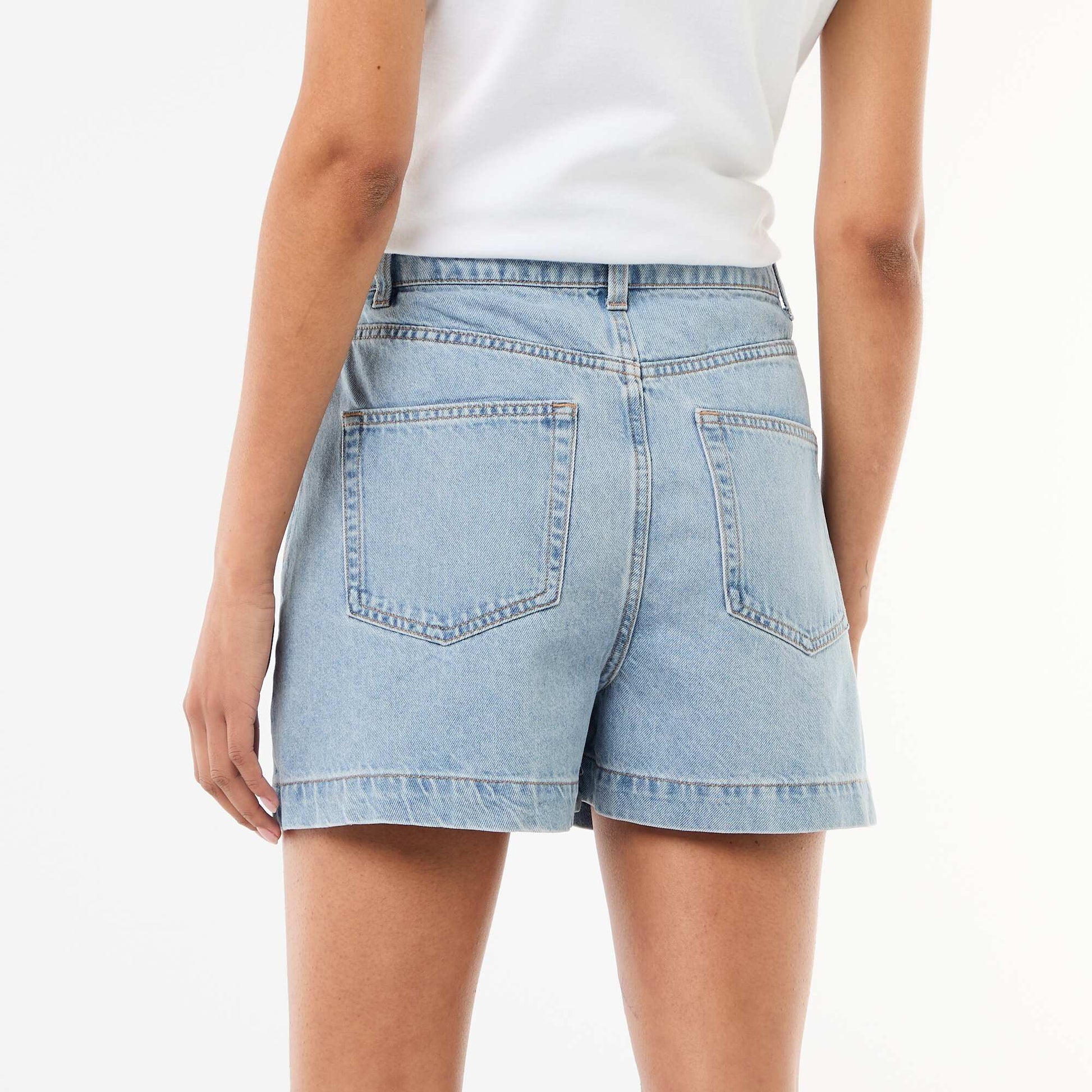High-Waisted Denim Bermuda Shorts BLUE