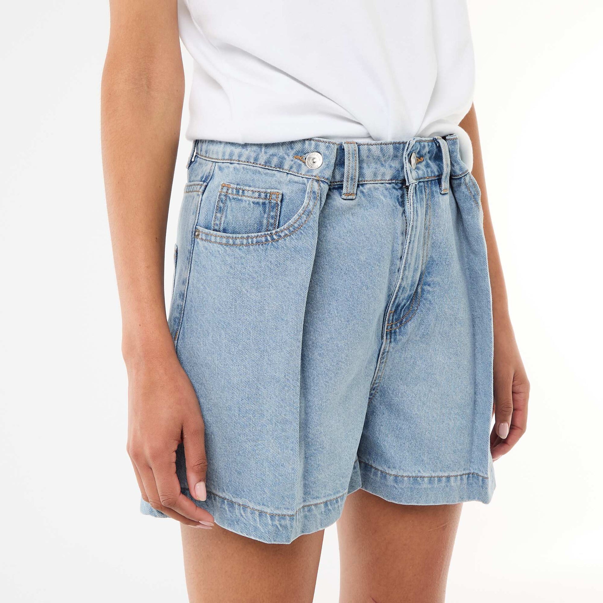 High-Waisted Denim Bermuda Shorts BLUE