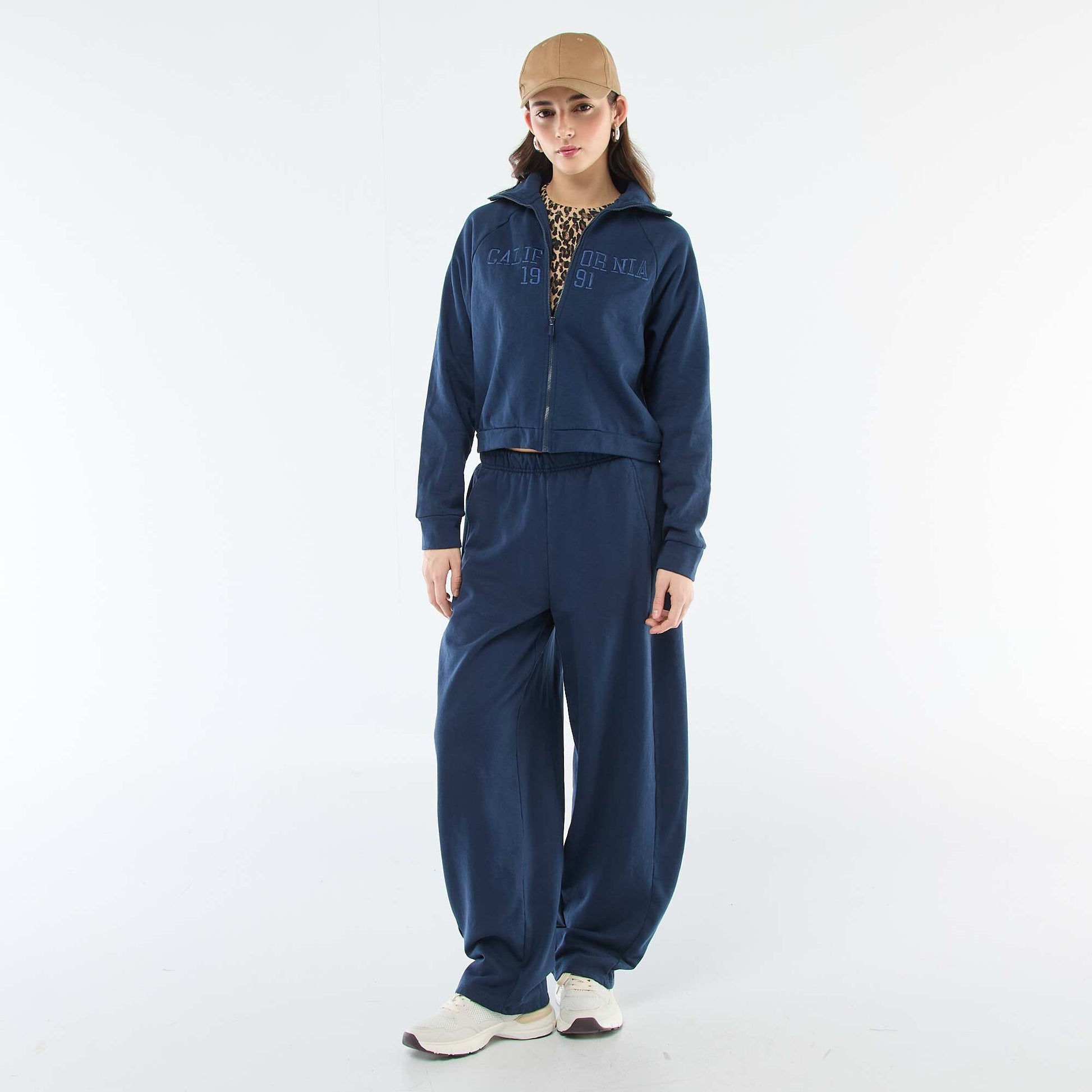 Embroidered Message Cropped Zip-Up Sweatshirt BLUE