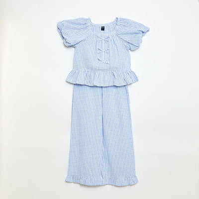 Top and Trousers Set with Cotton Details BLUE